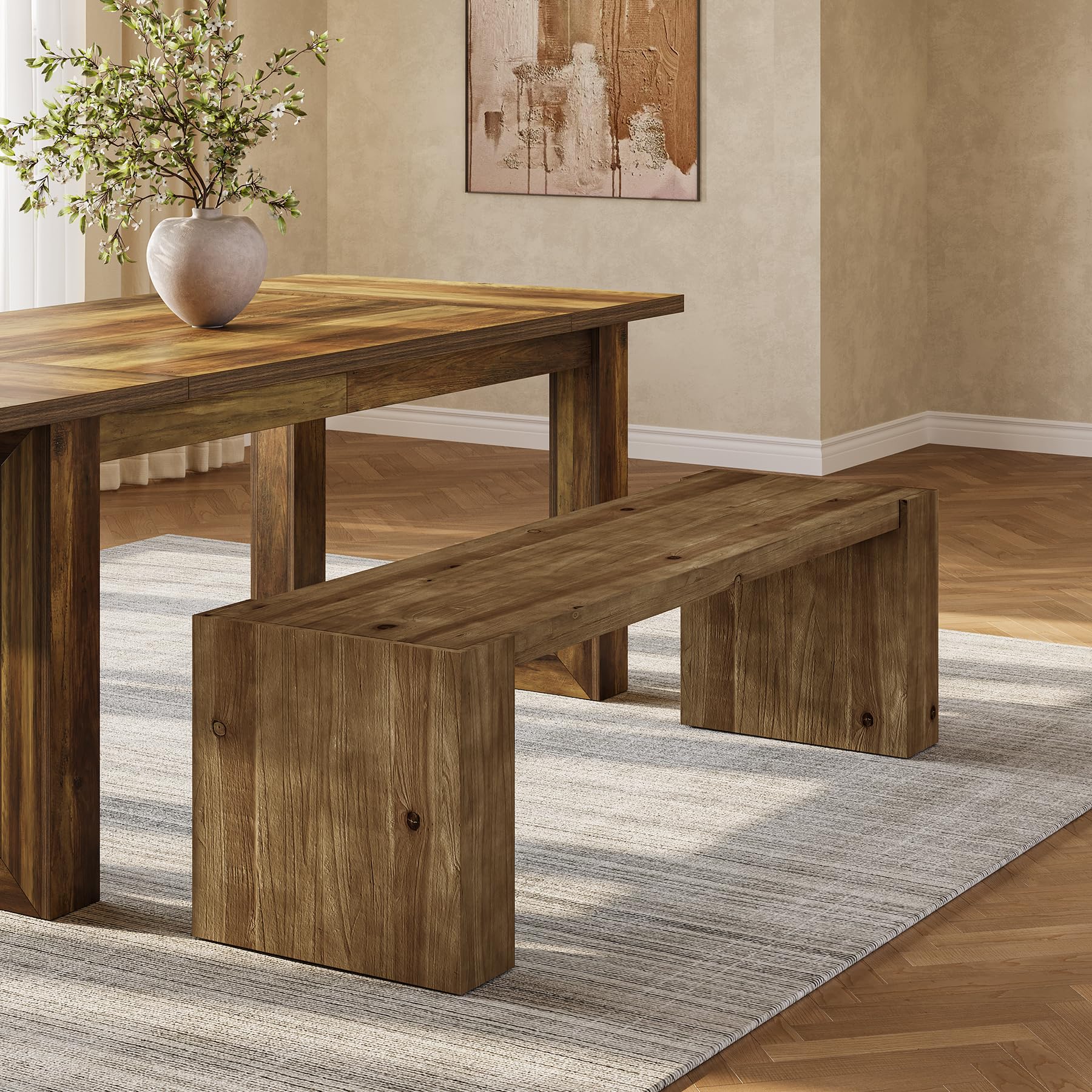 Solid Wood Dining Bench, 59" Long Indoor Kitchen Table Bench Seat with Sturdy Frame for Dining Room, Kitchen, Restaurant, Easy Assembly