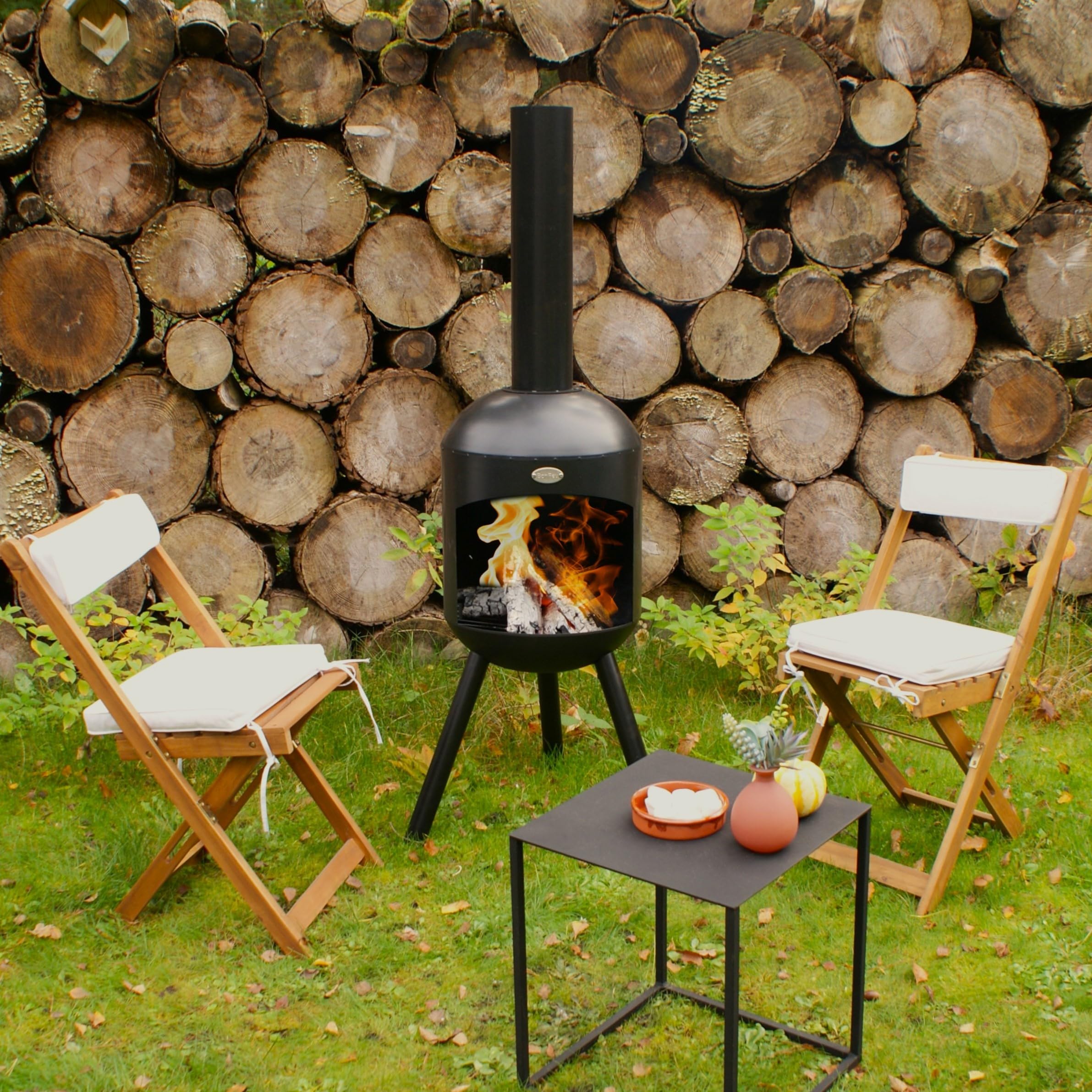 BonFeu BonSelo Nero - Braciere da Giardino - Braciere - Bracere - Bracere da Esterni - Braciere da Esterno - Braciere da Interno - Acciaio - 39 x 39 x 148 cm
