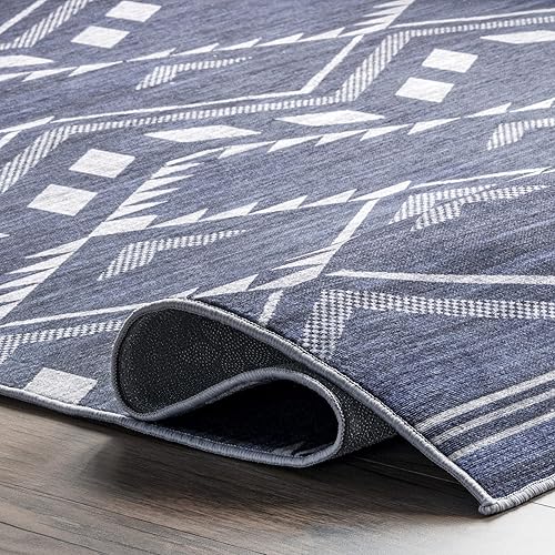 Miniatura 5 de nuLOOM Joni - Alfombra tribal lavable a máquina para interiores y exteriores, 6 x 9 pies, color azul