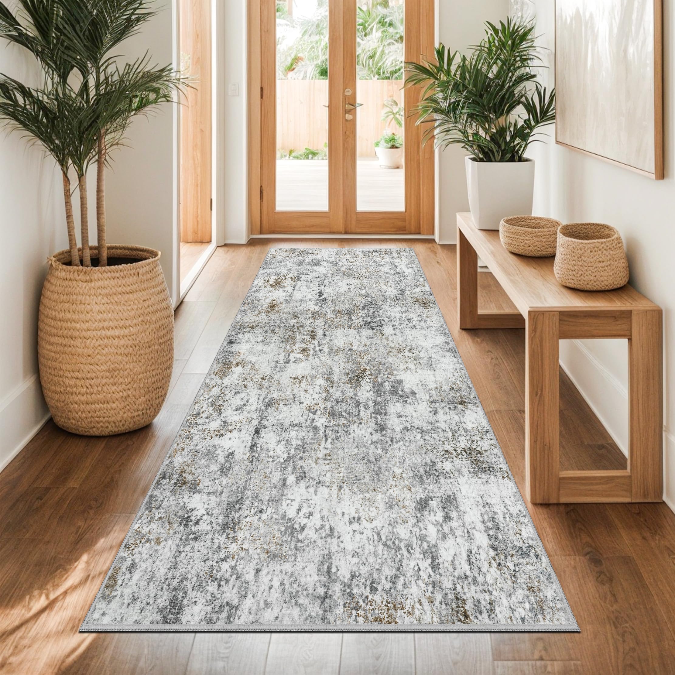 Capslpad Abstrakter Läufer Teppich für Flur Waschbar rutschfest Modern Minimalistisch Kurzflor für Wohnzimmer Schlafzimmer