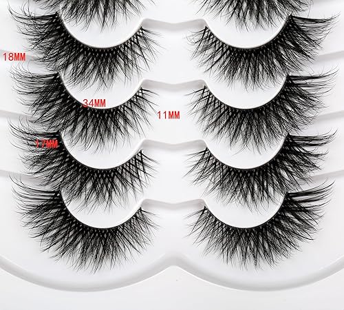 Miniatura 247 de Pooplunch Pestañas postizas de pelo de visón sintético, estilo de ojo de gato, paquete de pestañas postizas naturales esponjosas, paquete múltiple