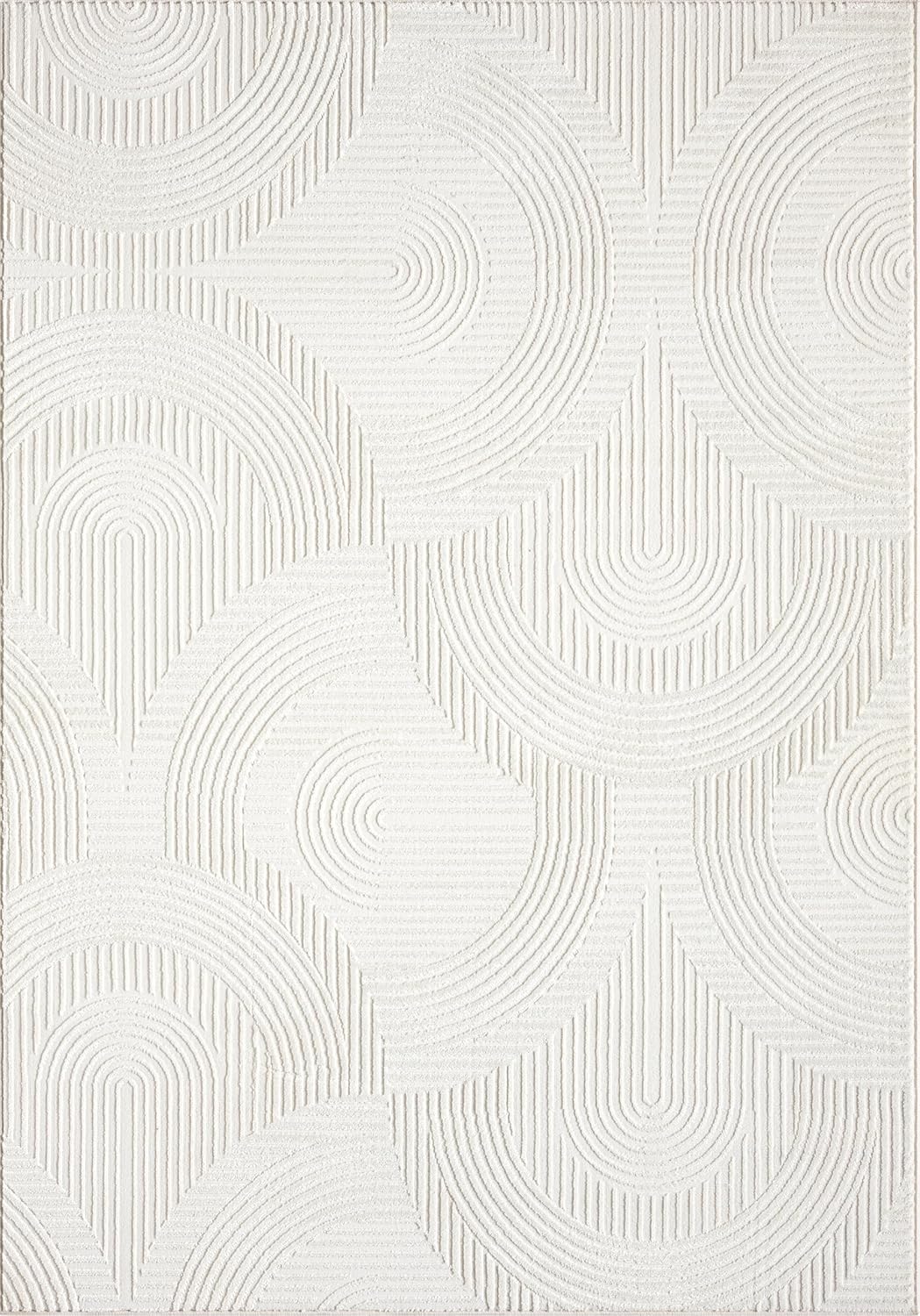 Abani Neutral Cream Area Rug 8' x 10' for Living Room, Bedroom - Zen Reiki Semi-Circle Pattern - Durable & Easy to Clean