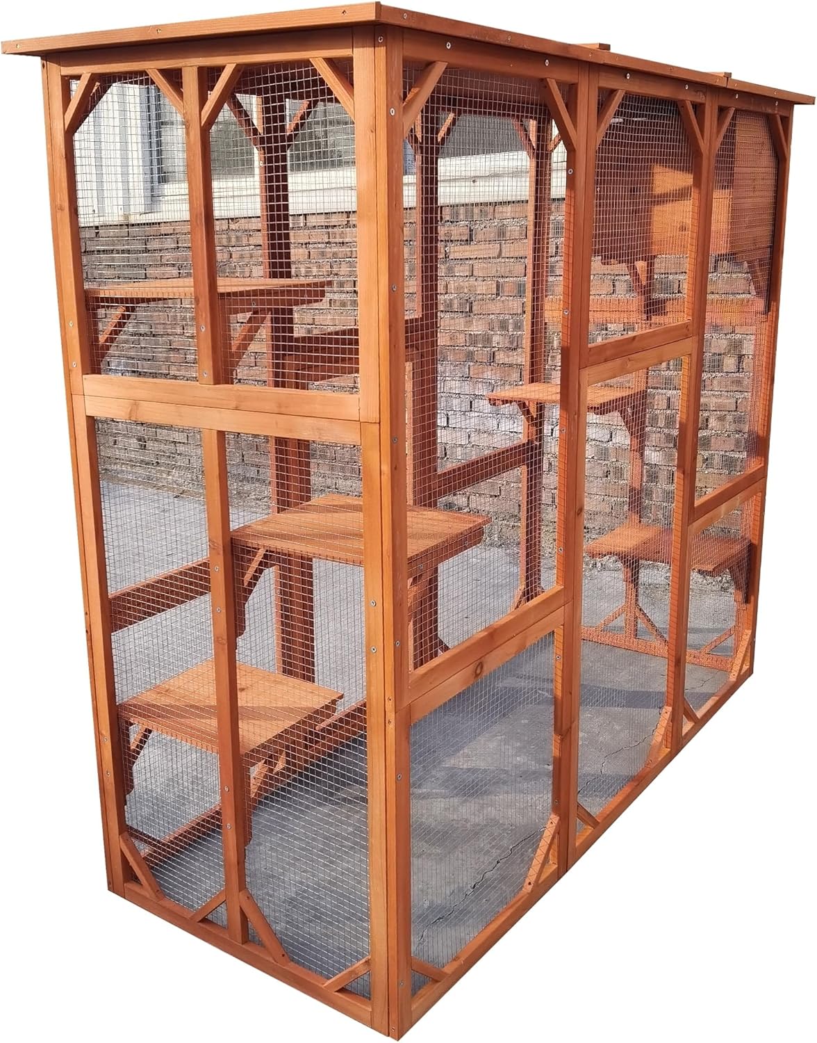New Large Outdoor Weatherproof Multi Platforms Wooden Cat House Catio Indoor Feral Cat Shelter with Lounge Box Asphalt Roof