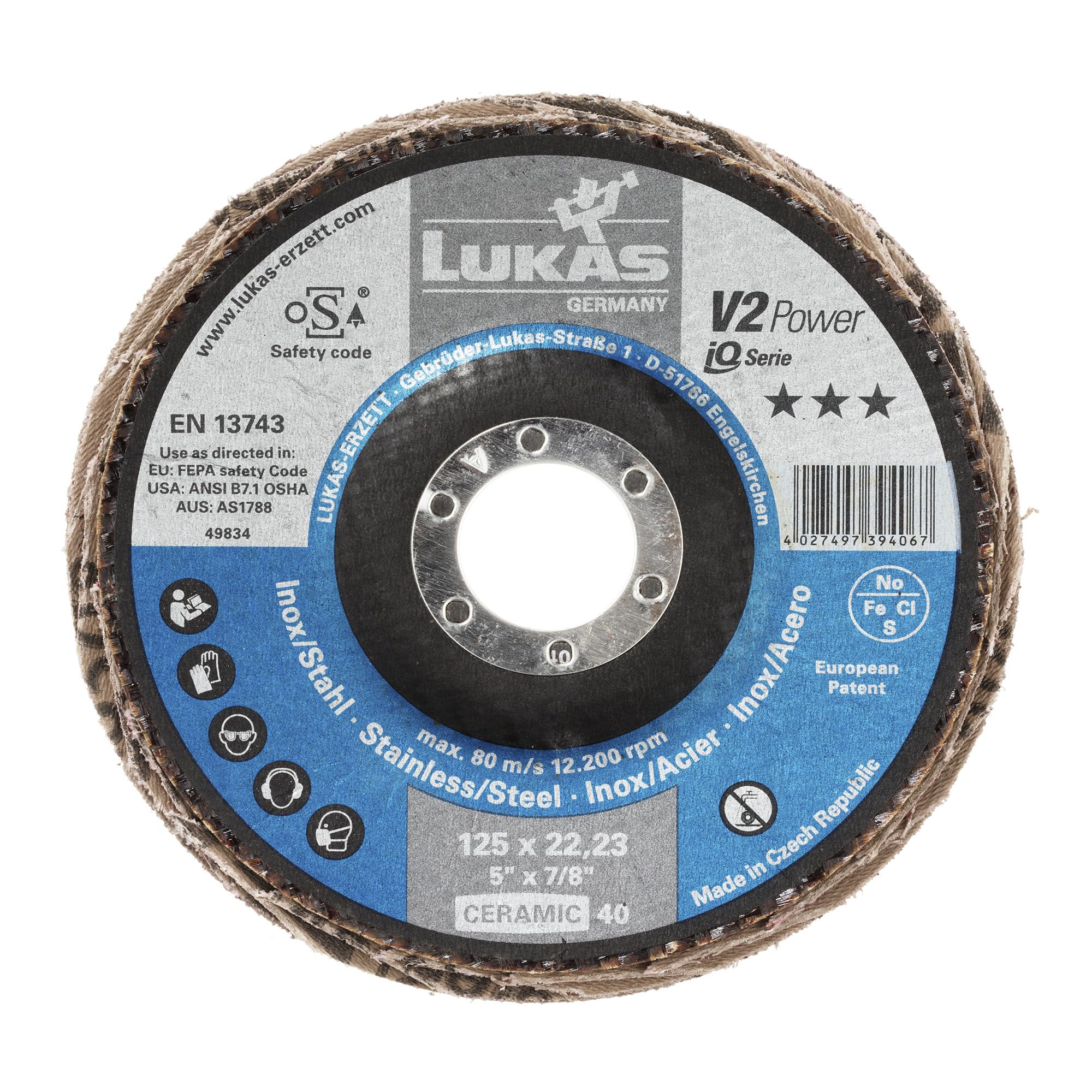 LUKAS-ERZETT 10 x Fächerschleifscheibe V2 POWER universal Ø 125 mm Ceramic Korn 60 schräg- 14x13x13cm