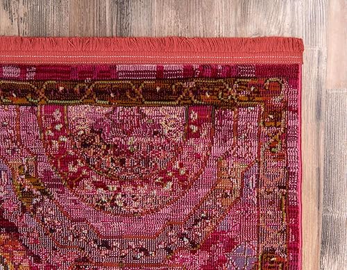 Miniatura 8 de Unique Loom Baracoa Collection - Alfombra rectangular de 5 pies 5 pulgadas x 8 pies, color rosa y marfil