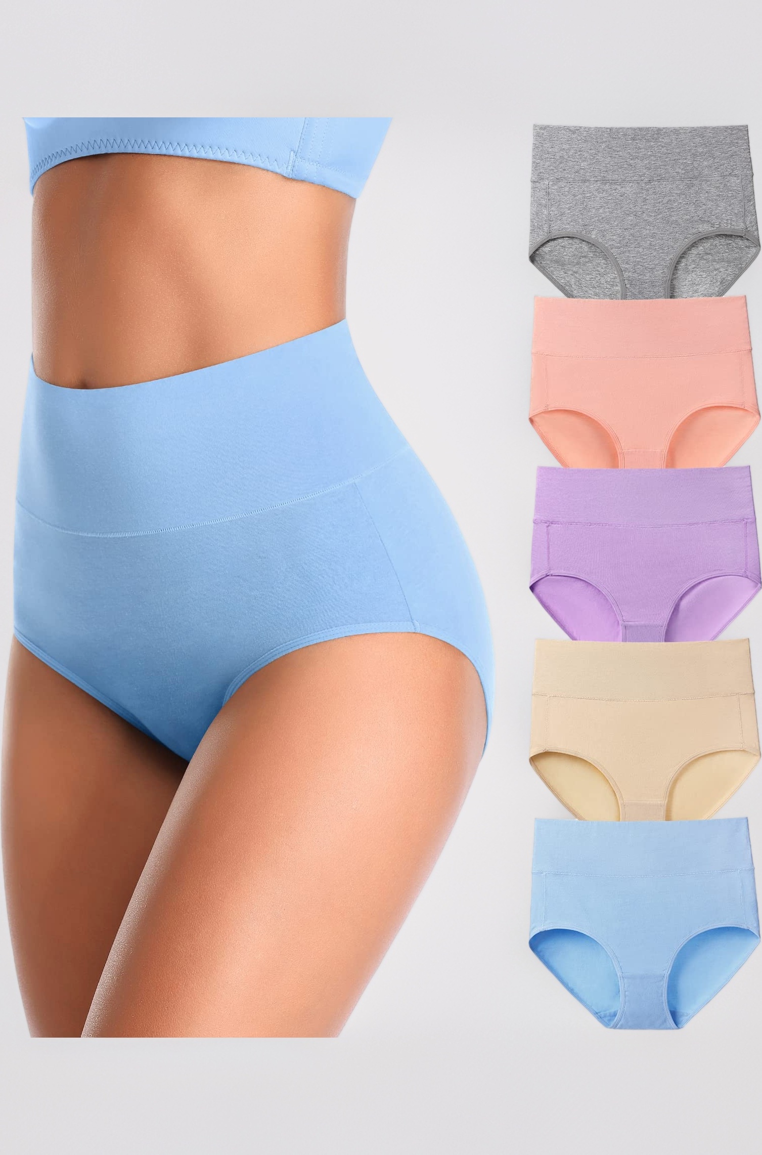 Women's Underwear, High Waist Cotton Breathable Full Coverage Panties Brief Multipack Regular and Plus Size (Light Assorted, 5 Pack, Meduim)