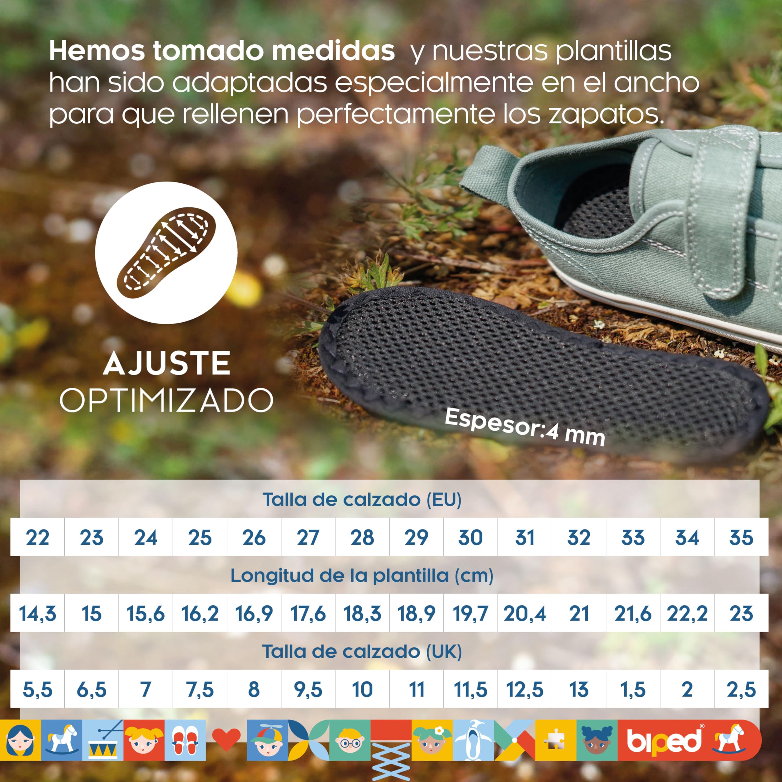 biped 2 pares de plantillas infantiles con carbón activo – Frescura higiénica para zapatillas, botas de goma y todo tipo de calzado – Plantillas lavables contra el mal olor z2769