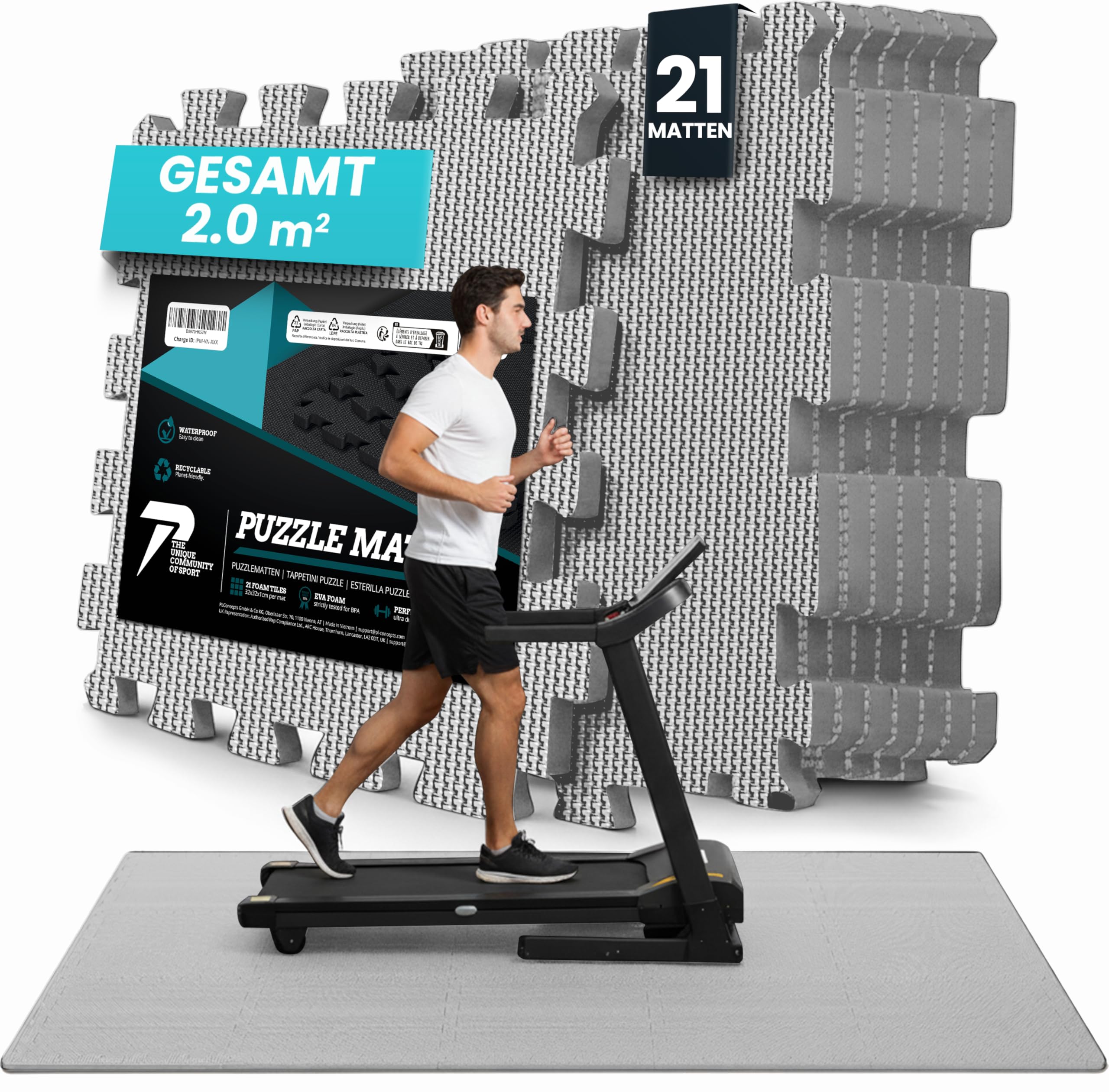 Bodenschutzmatte Fitness【Set mit 21 Matten】EVA Fitnessmatte rutschfest - Sportmatte Gymnastikmatte Puzzlematte Turnmatte Trainingsmatte Spielmatte Fallschutzmatte Laufbandmatte Gym Workout Pool Garage