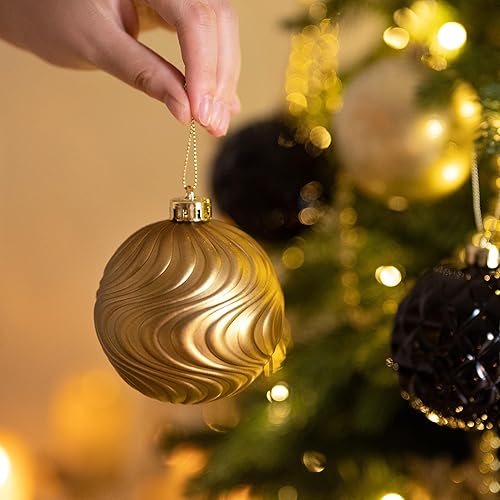 Miniatura 5 de Valery Madelyn Juego de adornos patrióticos de Navidad, 24 quilates grandes de cobre y oro inastillables, adornos de bolas colgantes de 3.15