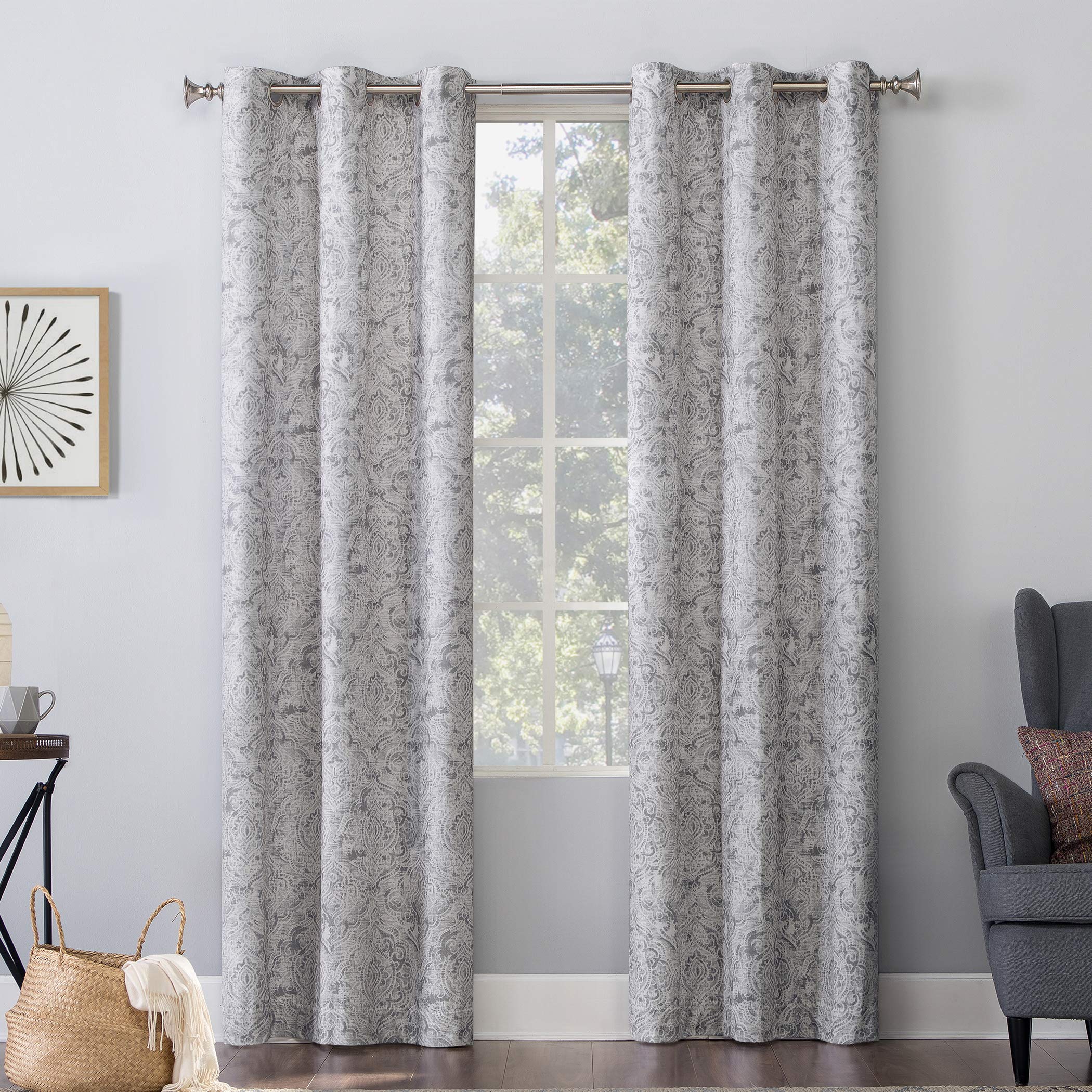 No. 918 Kenji Medallion Draft Shield Fleece Insulated Energy Efficient Grommet Curtain Panel, 40" x 63", Gray