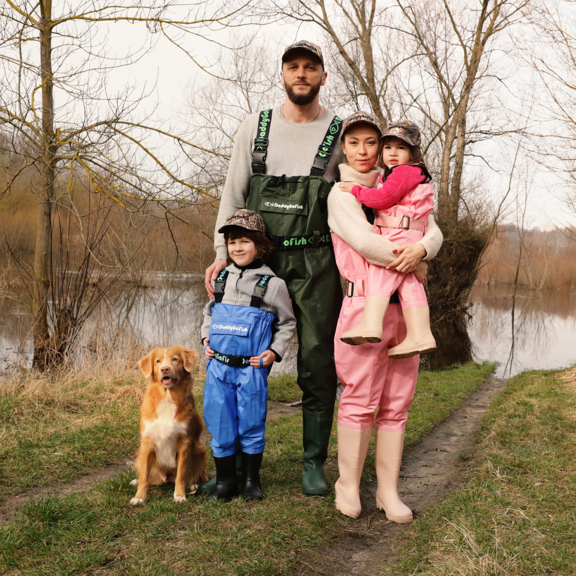 DaddyGoFish Waders de Poitrine pour Enfants et Adultes, Cuissardes de pêche et de Chasse avec Une Poche et Un Cintre