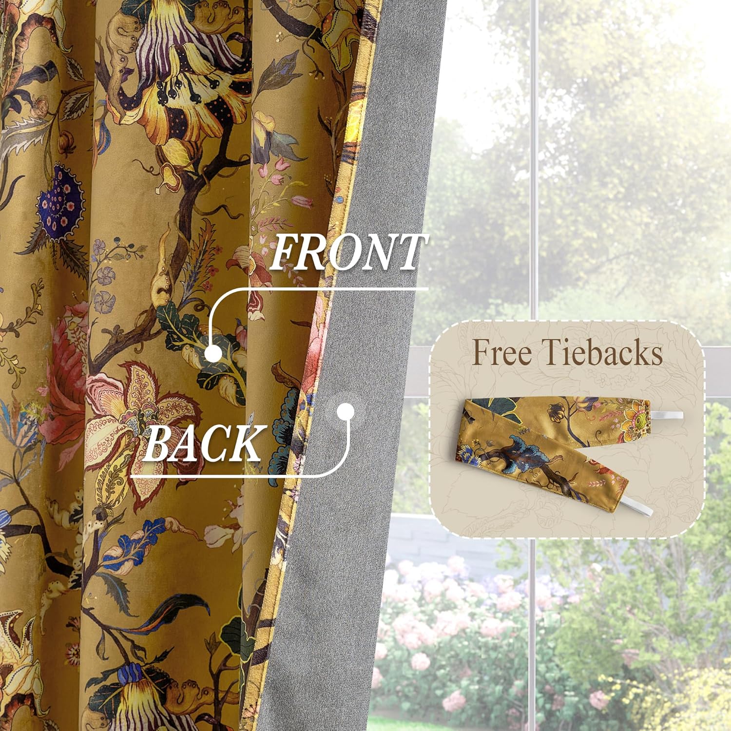 StangH Yellow Velvet Floral Curtains 84 Inches for Living Room,Vibrant Printed Botanical Pattern Victorian Elegant Vintage Farmhouse Fall Drapes,52Wx84L,2 Panels