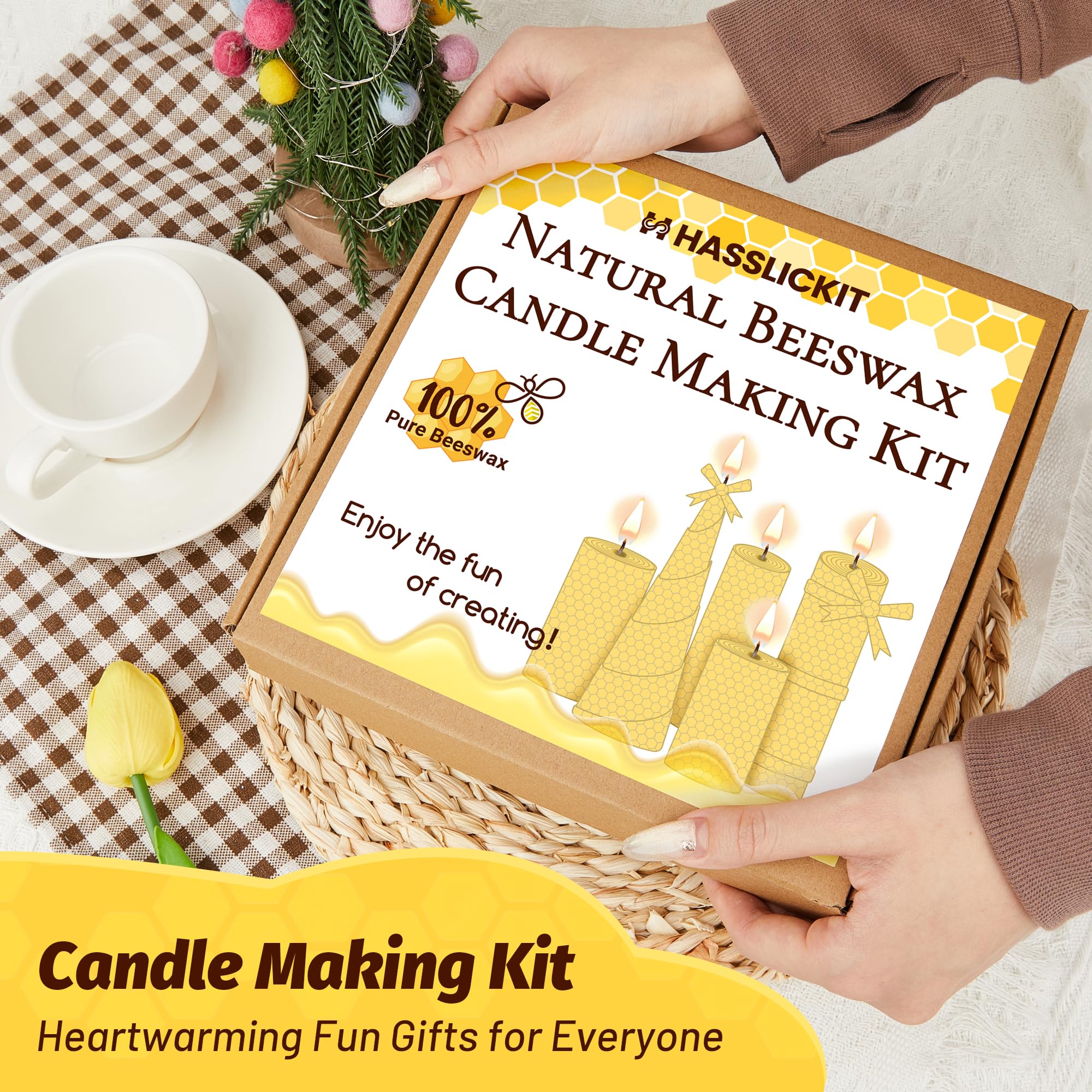 HASSLICKIT Natural Beeswax Candle Making Kit for Kids and Adults-12 Beeswax Sheets for Candle Making Rolling DIY Kits (Natural Yellow Color, 8 x 8 inch) - Image 6