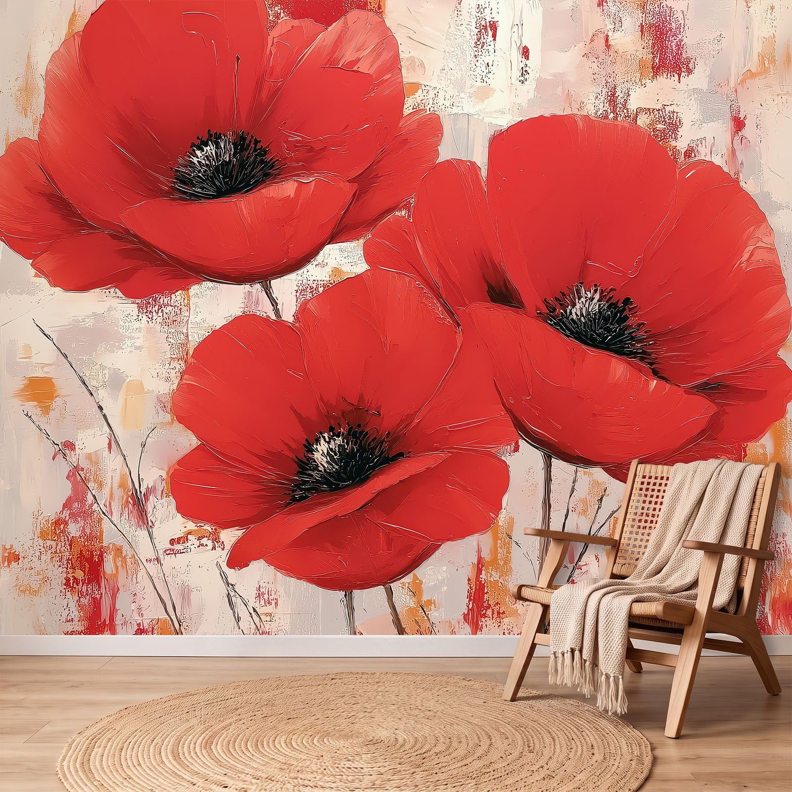 Papier Peint Panoramique Fleur Contemporain, Papier Peint Pétale Feuillage, Fresque Murale Intissée 250 x 175 cm Non Tissé Décoration Murale Pour Salon, Chambre, Bureau