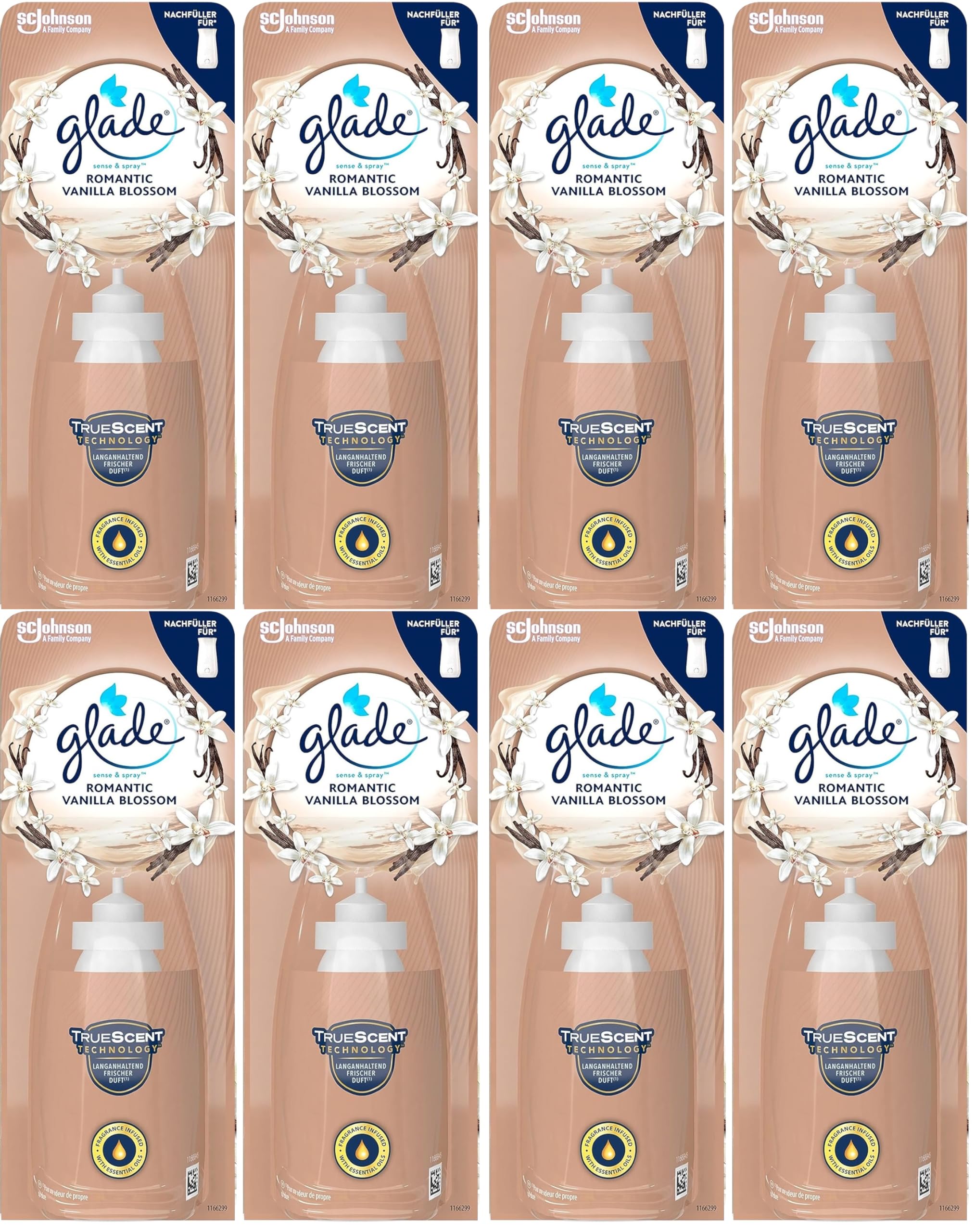 8 x glade Sense i wkład w spray 18 ml - romantyczny kwiat wanilii