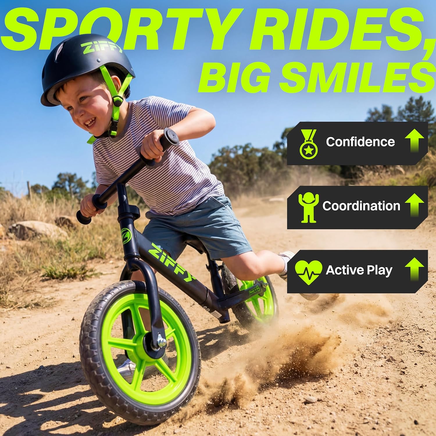 ZIFFY 12 Inch Toddler Balance Bike for 2-5 Years Old, No-Pedal Kids Balance Bike Toy, Lightweight Steel Frame, Sporty Outdoor Gift for Boys & Girls