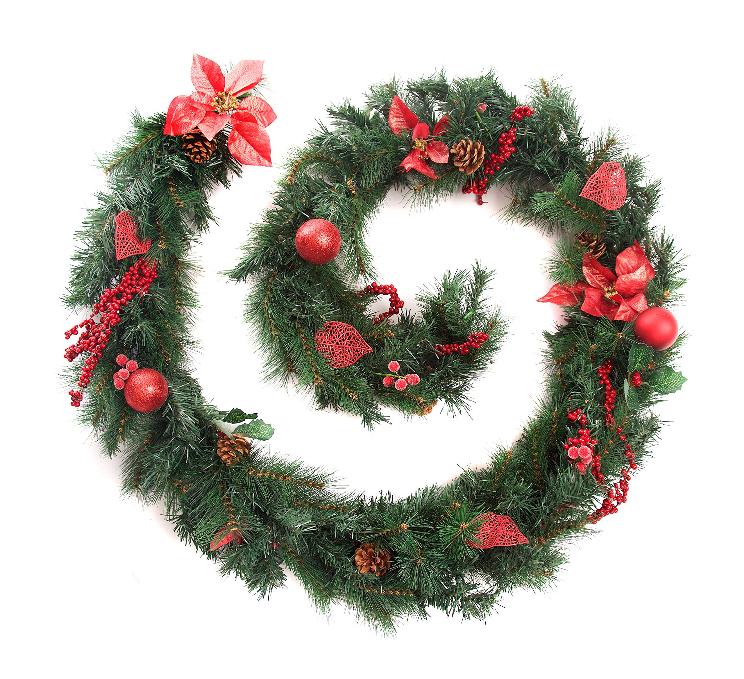 Best Artificial Christmas 9Ft Red Decorated Christmas Garland Bannister Staircase Fireplace from B&Q