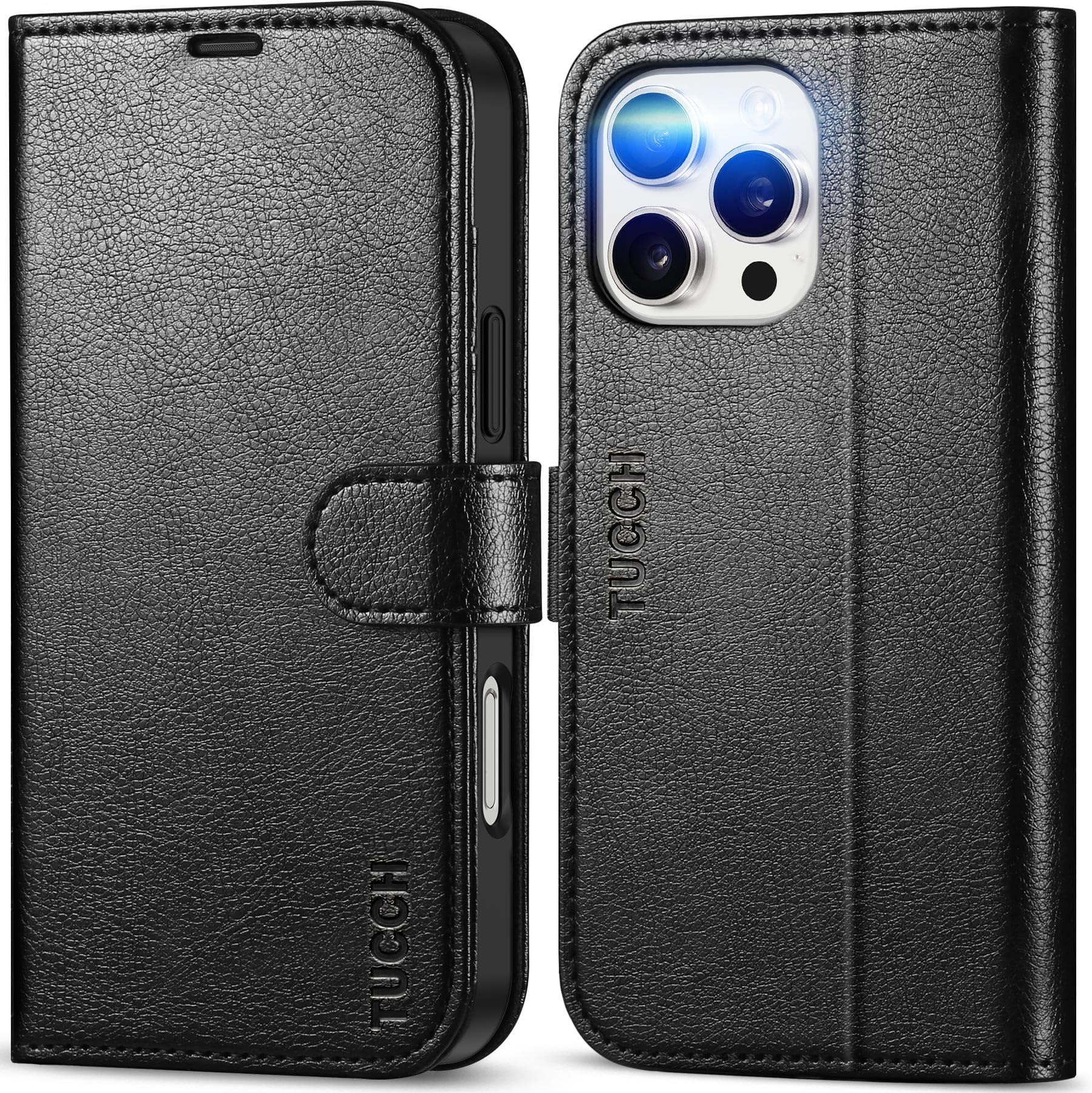 TUCCH Case Wallet for iPhone 16 Pro Max, Kickstand [RFID Blocking] 4 Card Slot PU Leather TPU Inner Shell, Magnetic Protective Flip Phone Cover Compatible with iPhone 16 Pro Max 2024, Textured Black