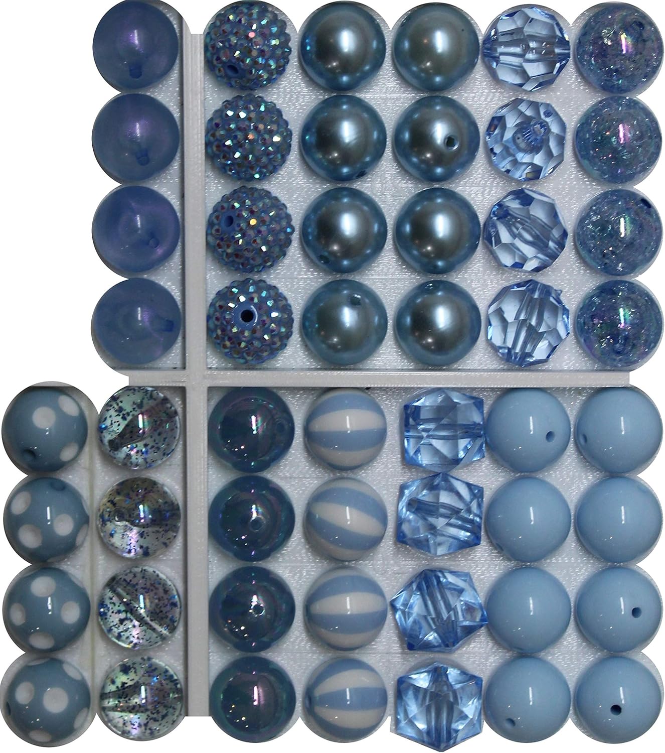 20mm Bulk Mix of 52 Blue to Baby Blue Chunky Bubblegum Beads 11 Styles Acrylic Gumball Beads Lot