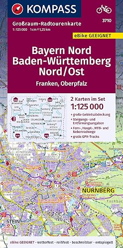KOMPASS Großraum-Radtourenkarte 3710 Bayern Nord, Baden-Württemberg Nord/Ost 1:125.000: 2 Karten im Set, reiß- und wetterfest, GPX-Daten zum Download