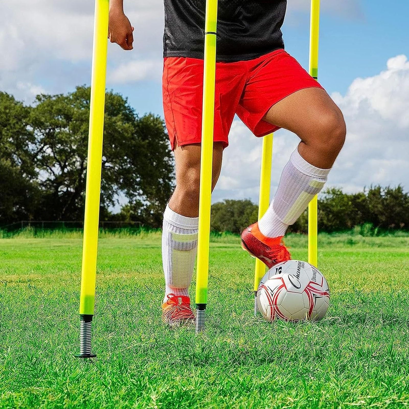 ZAQYCM Slalomstangen Fussball Agility Stangen Gelb Agility Stöcke Fußball Trainingsgeräte, Fester Oder Verstellbarer Hindernis Trainingsstock Für Sport Und Warnung, Bodenstangen Für Pferde Mit Fahnen