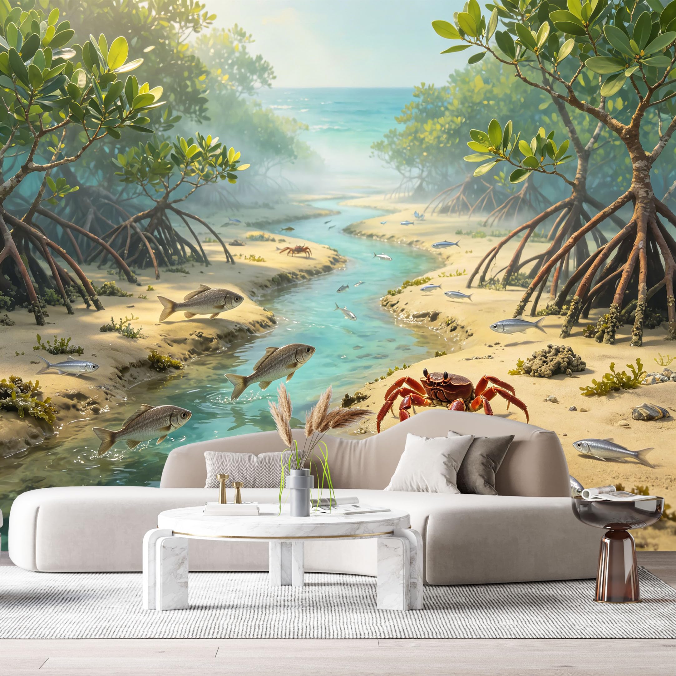Custom Size Wall Murals Tropical Coastal Marine Mangrove Forest Crab Fish SelfAdhesiveWall Fabric Removable Wallpaper Wall Decor for Living Room Bedroom Bathroom