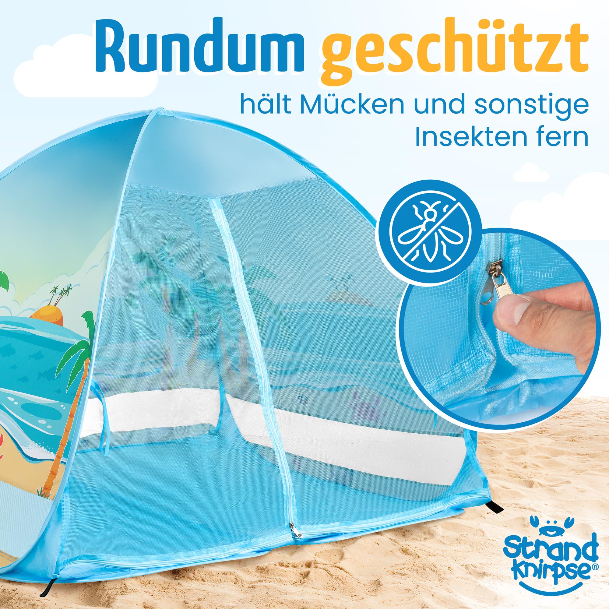 Pop-Up Strandmuschel mit UV Schutz 50+ für Kinder und Babys | Inkl. Tragetasche und Heringe. Strandzelt Strand Windschutz Sonnenschutz klein