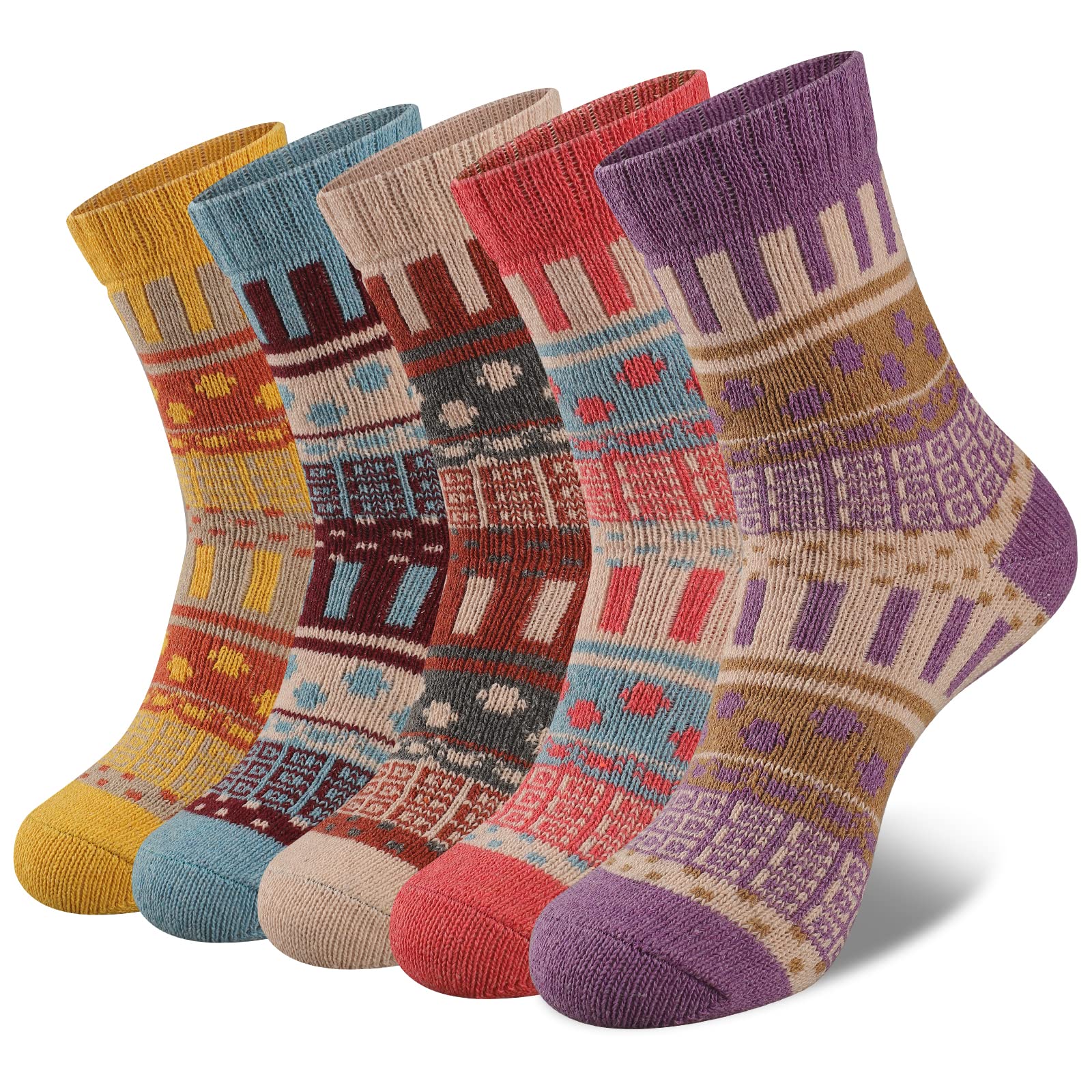 COOVANWool Socks for Women 5 Pairs Warm Thick Winter Crew Socks for Women Thermal Knit Gifts