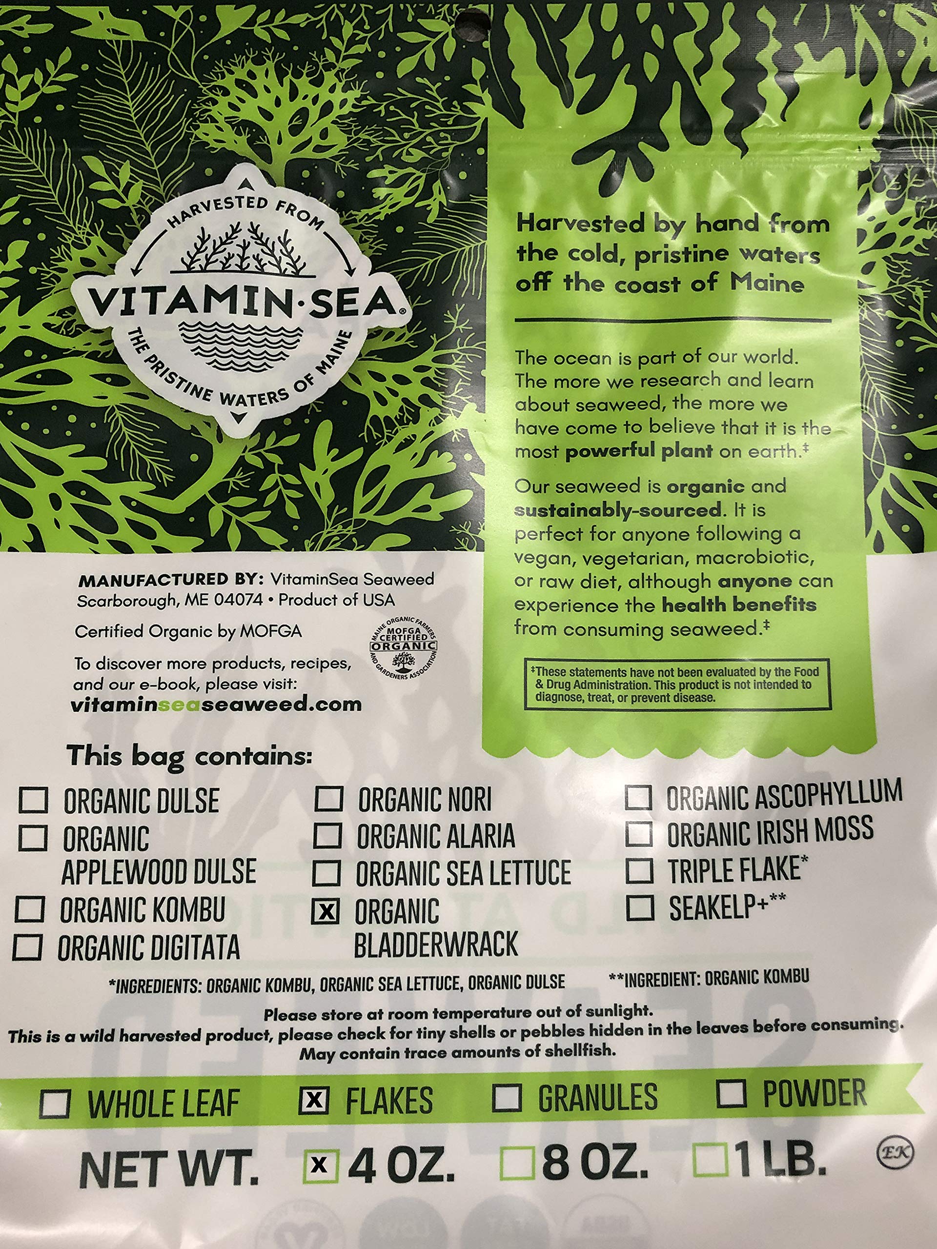 VITAMINSEA Bladderwrack Dried Seaweed | Wild North Atlantic Seaweed for Snacking, Seasoning, Soups & Salads | Rich in Vitamins, Minerals & Antioxidants Perfect for Thyroid Support | Flakes (4 oz)