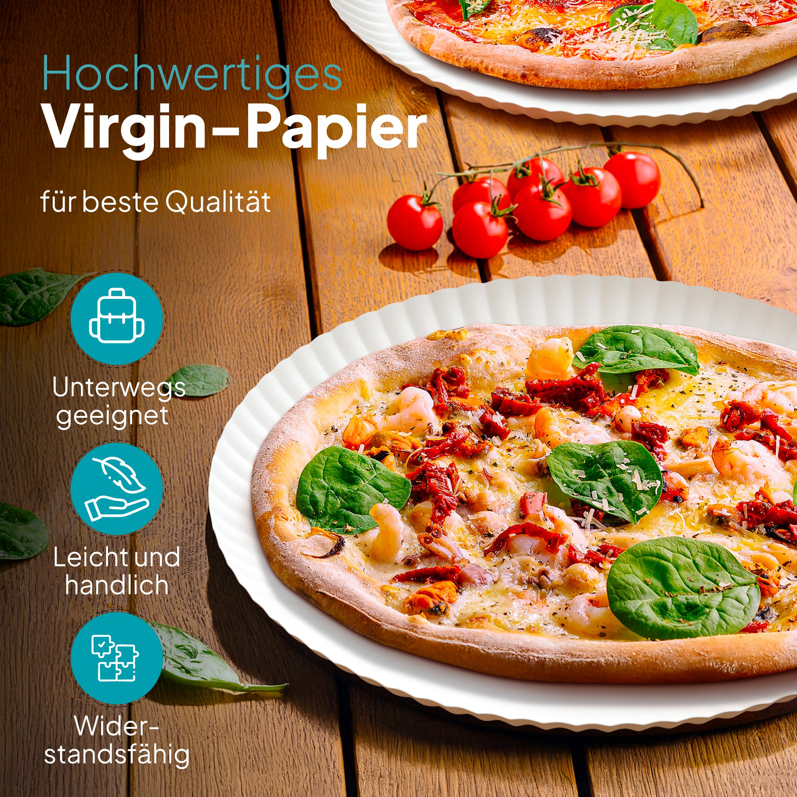 Commerline 200 Stück Pappteller Rund Ø32 cm | Einweggeschirr Kuchenteller Partygeschirr Partyteller | Einwegteller Papierteller Einmalgeschirr Imbissteller