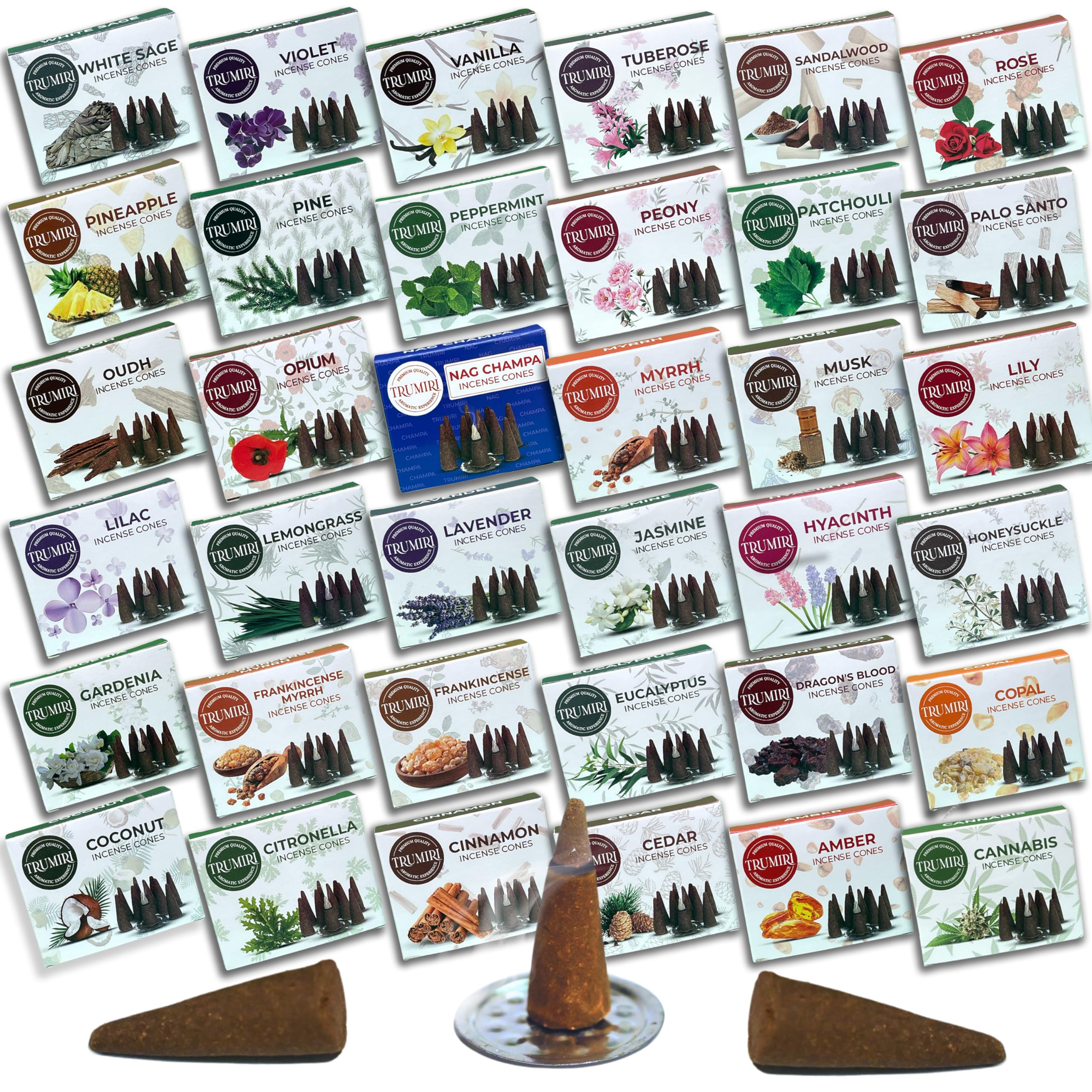 TRUMIRI Assorted Incense Cones, 120 Count, 12 Fragrances