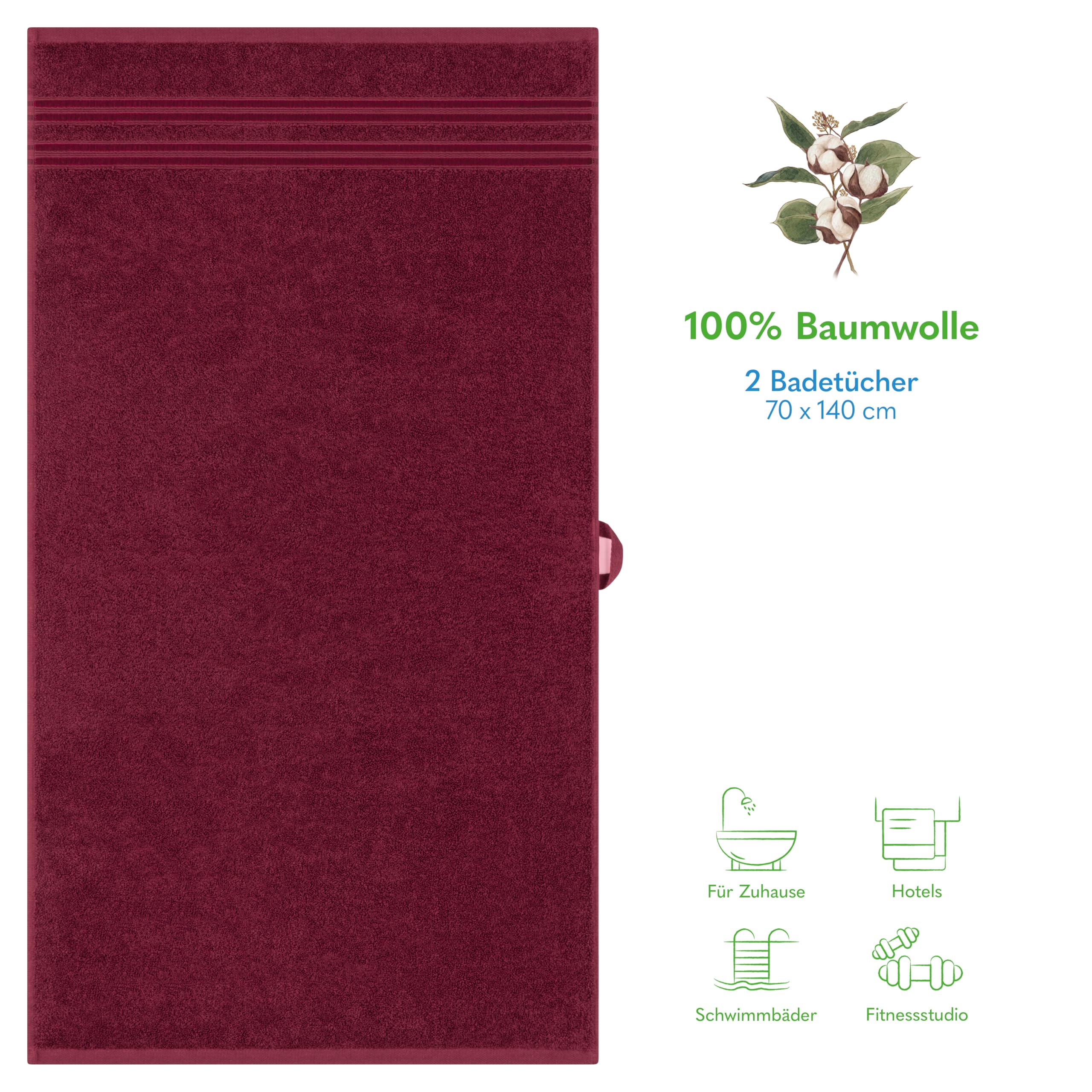 Hammetex Set van 2 badhanddoeken, 100% katoen, premium kwaliteit, groot, 70 x 140 cm, zacht, absorberend, sneldrogend, turquoise