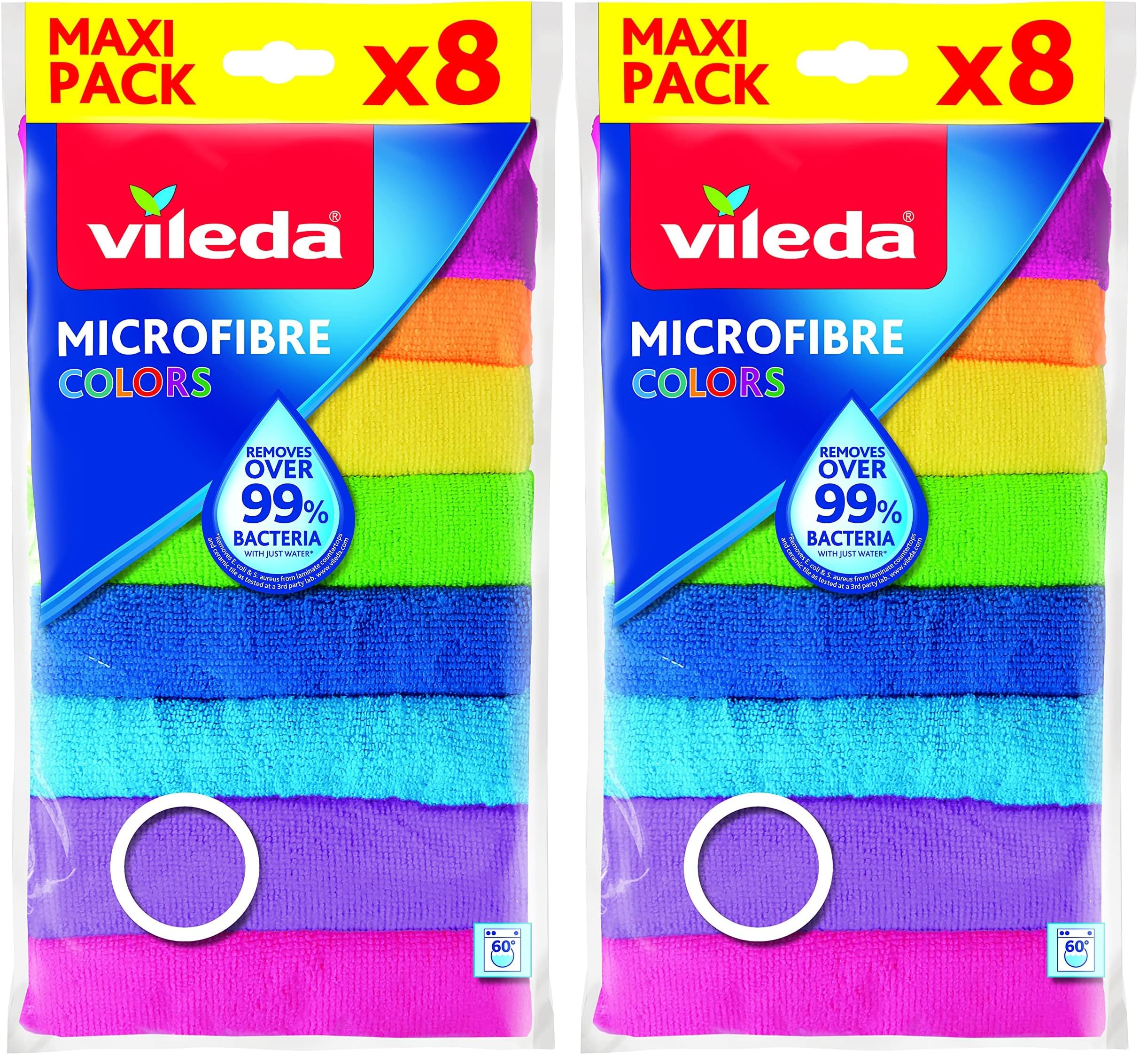 Vileda Mikrofasertücher Colors, Allzwecktücher Multipack aus Mikrofasern, 30 x 30 cm, Mehrfarbig zur Unterscheidung der Anwendungsbereiche, 16er Pack