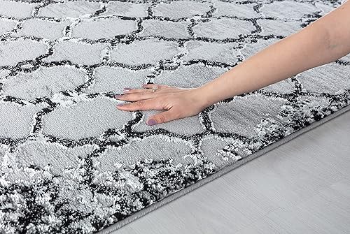 Miniatura 4 de GLORY RUGS Alfombra abstracta moderna de enrejado de 5 x 7 pulgadas, color gris y negro, para el hogar, oficina, dormitorio y sala de estar