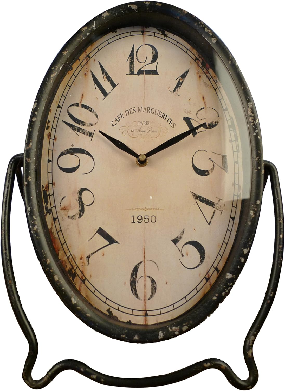 Wilco Imports Distressed Oval Metal Table Clock Home