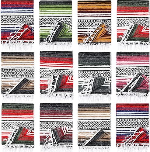 Macarrie 12 mantas de playa mexicanas a granel grandes y gruesas mantas de yoga a rayas coloridas para exteriores, playa, parque, picnic, coche,