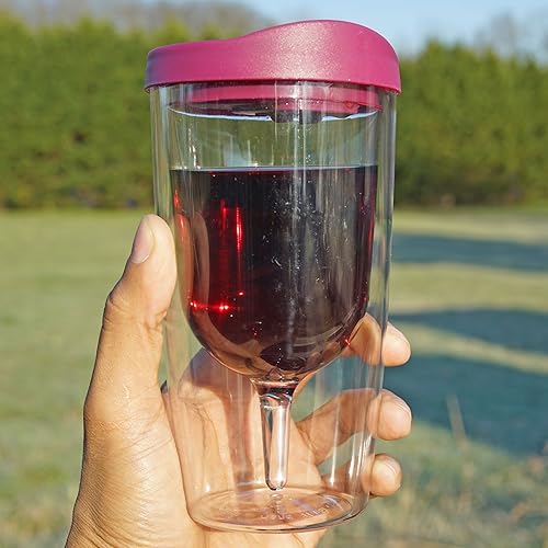 Miniatura 6 de Southern Homewares SH-10085-S4 - Vaso de vino aislado de 10 onzas de acrílico de doble pared con tapa de bebida roja Merlot 2Go Set de 4