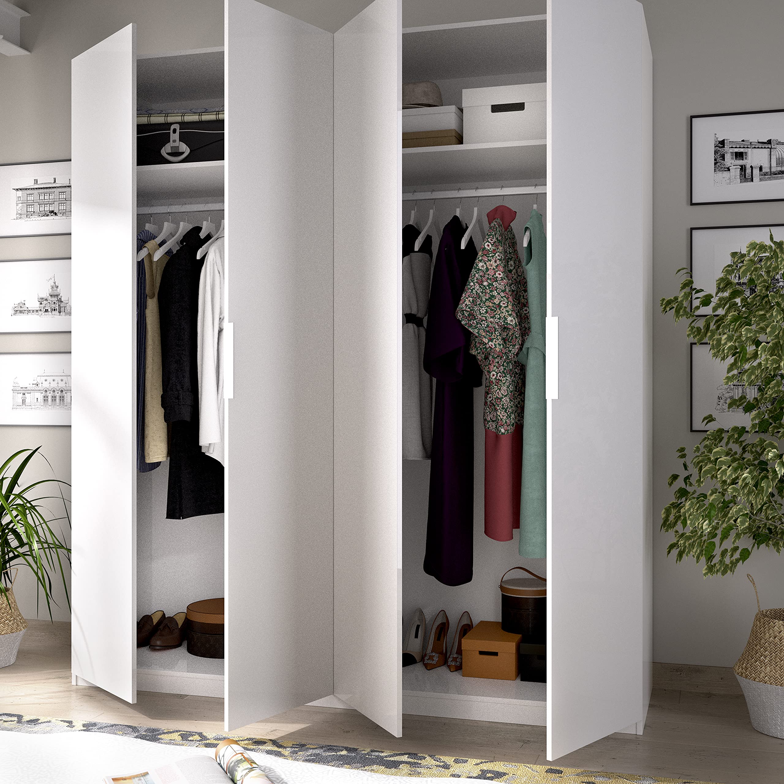 DEKIT GRUPO RIMOBEL Essen Armario 4 Puertas batientes con dos barras de colgar - Blanco Brillo - 180x204x52 cm