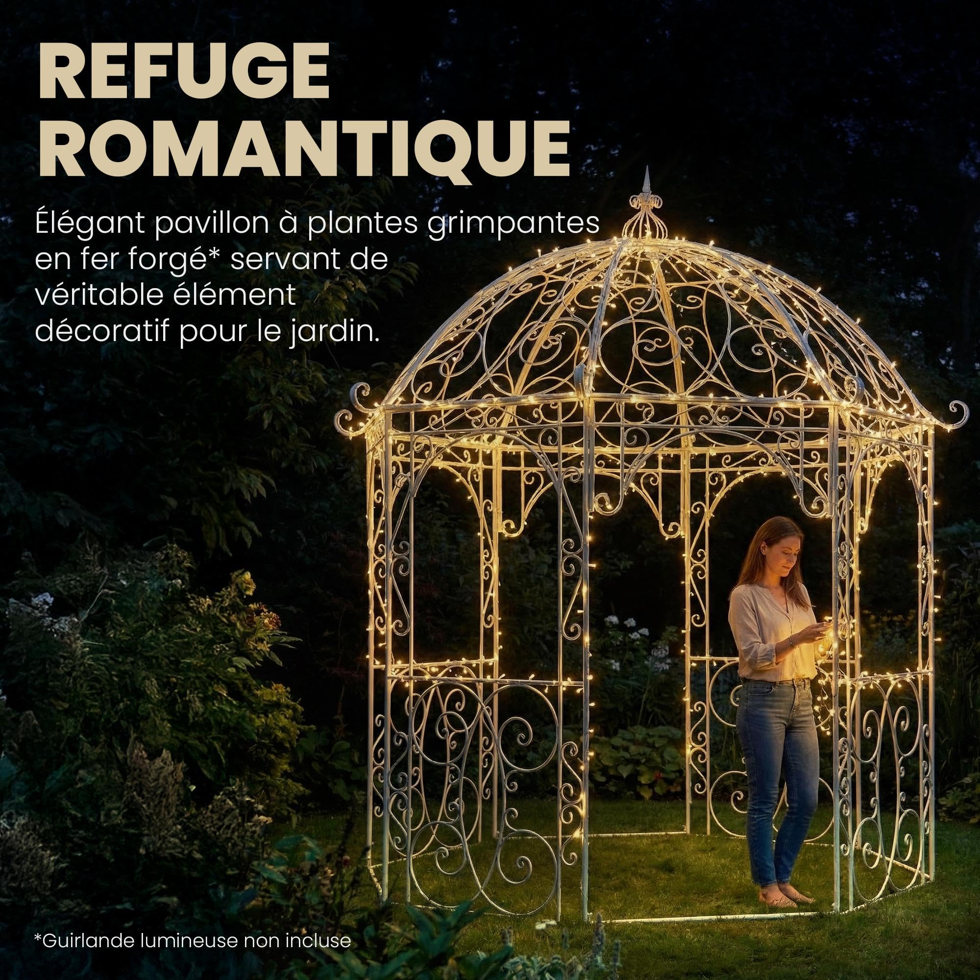 CLP Arche de Jardin avec Pavillon LEILA Rond Ø 229 cm, Arche de Jardin en Métal. Arche à Rosiers en Fer avec un beau design, Hauteur: 313 cm, Arceau à Rosier, Pavillon de Jardin en fer forgé, 6 Couleurs au Choix blanc