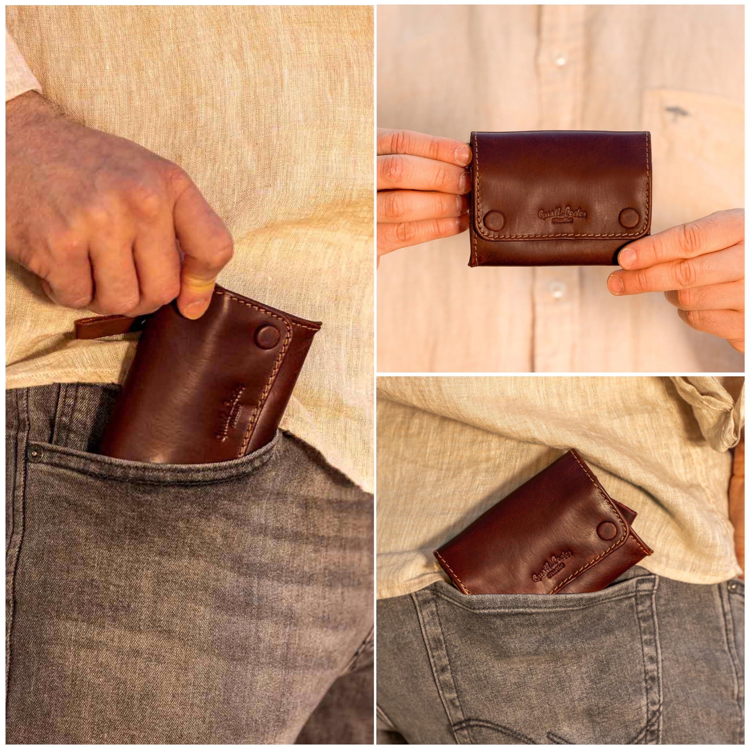 Gusti Bolsa de Tabaco - Lutz Curtido vegetal Bolso de tabaco de liar de Caucho natural Accesorio Marrón Oscuro Cuero