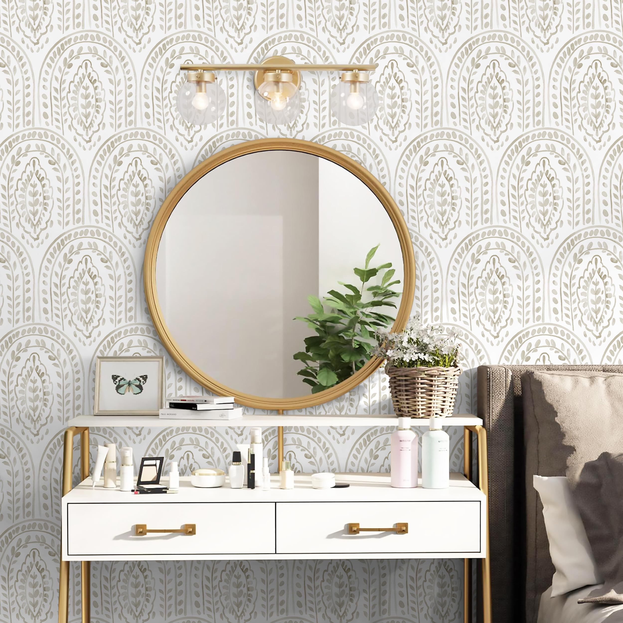 EeeComing Papel tapiz bohemio para despegar y pegar, moderno, papel de contacto extraíble, papel de contacto autoadhesivo para dormitorio y baño, forro de vinilo de 197 x 17.3 pulgadas