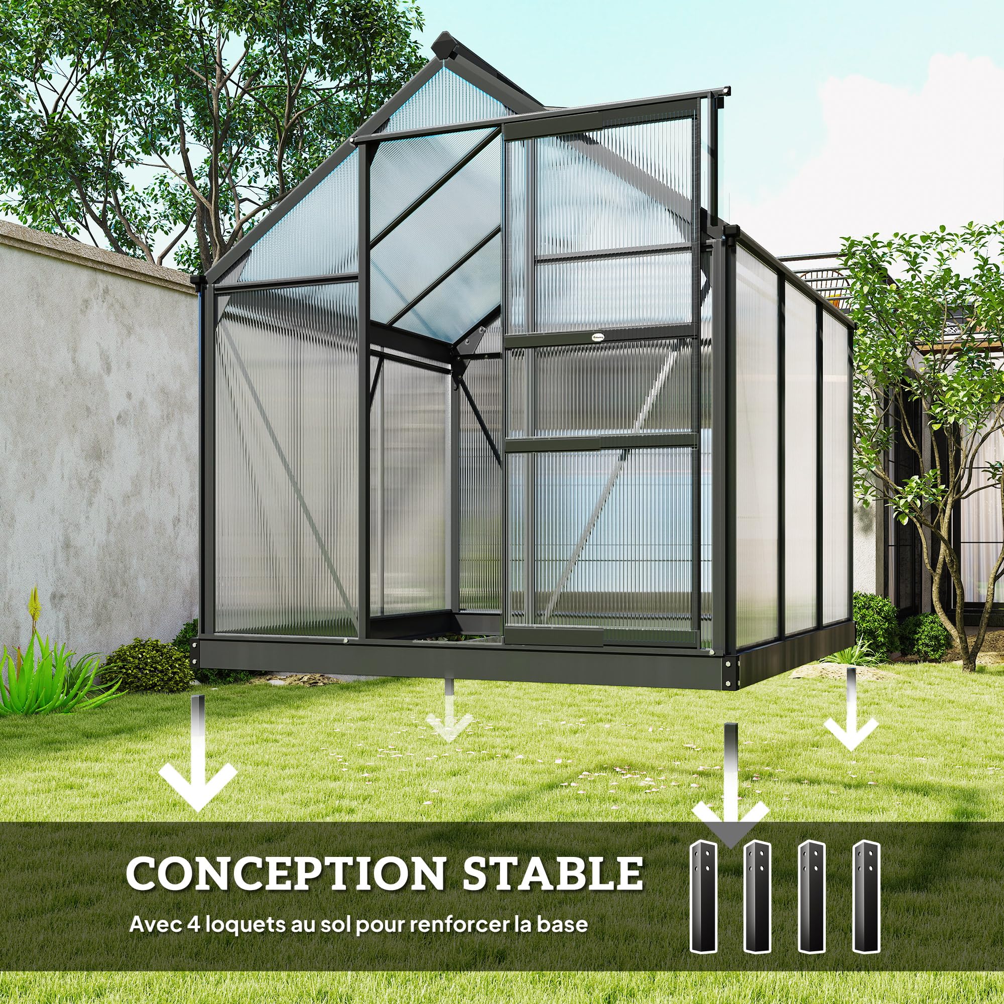 Outsunny Invernadero policarbonato 6x6 ft Puerta corredera Gris | Invernadero, Invernadero para plantas de jardín, Ventana, Marco de aluminio, Cimientos, Grande, Para exterior