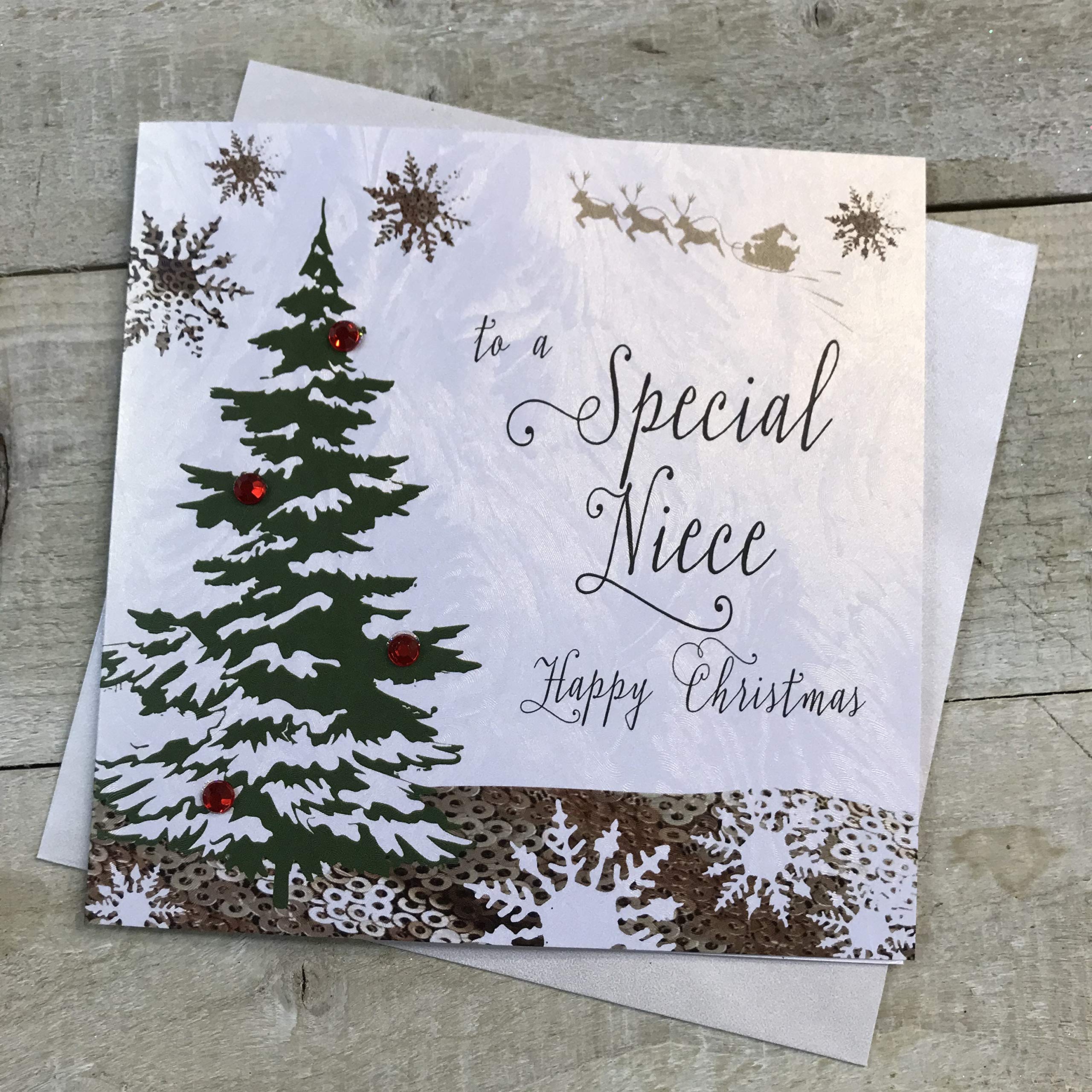 WHITE COTTON CARDS F5-N Special Niece Handmade Christmas Card