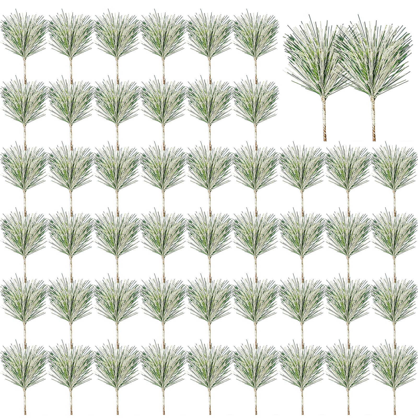 NEBURORA 50 Pcs Artificial White Pine Needle Branches Evergreen Pine Wood Artificial Greenery for Christmas Wreath Decoration Home Holiday Garden Decor