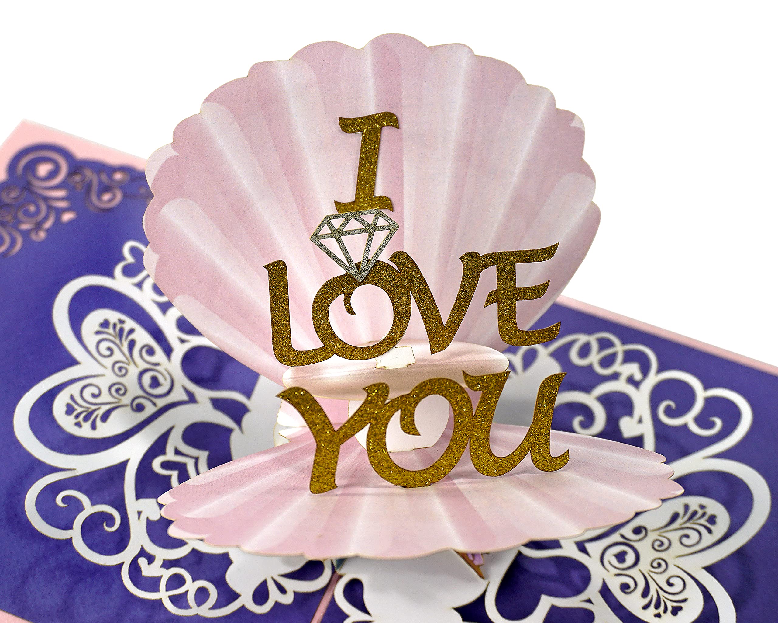 Pearl I love you Anniversary 30 years Pop Up 3D Card. Romantic pearl wedding valentines greeting card for Her Wife,Him,Husband. 15cmx15cm