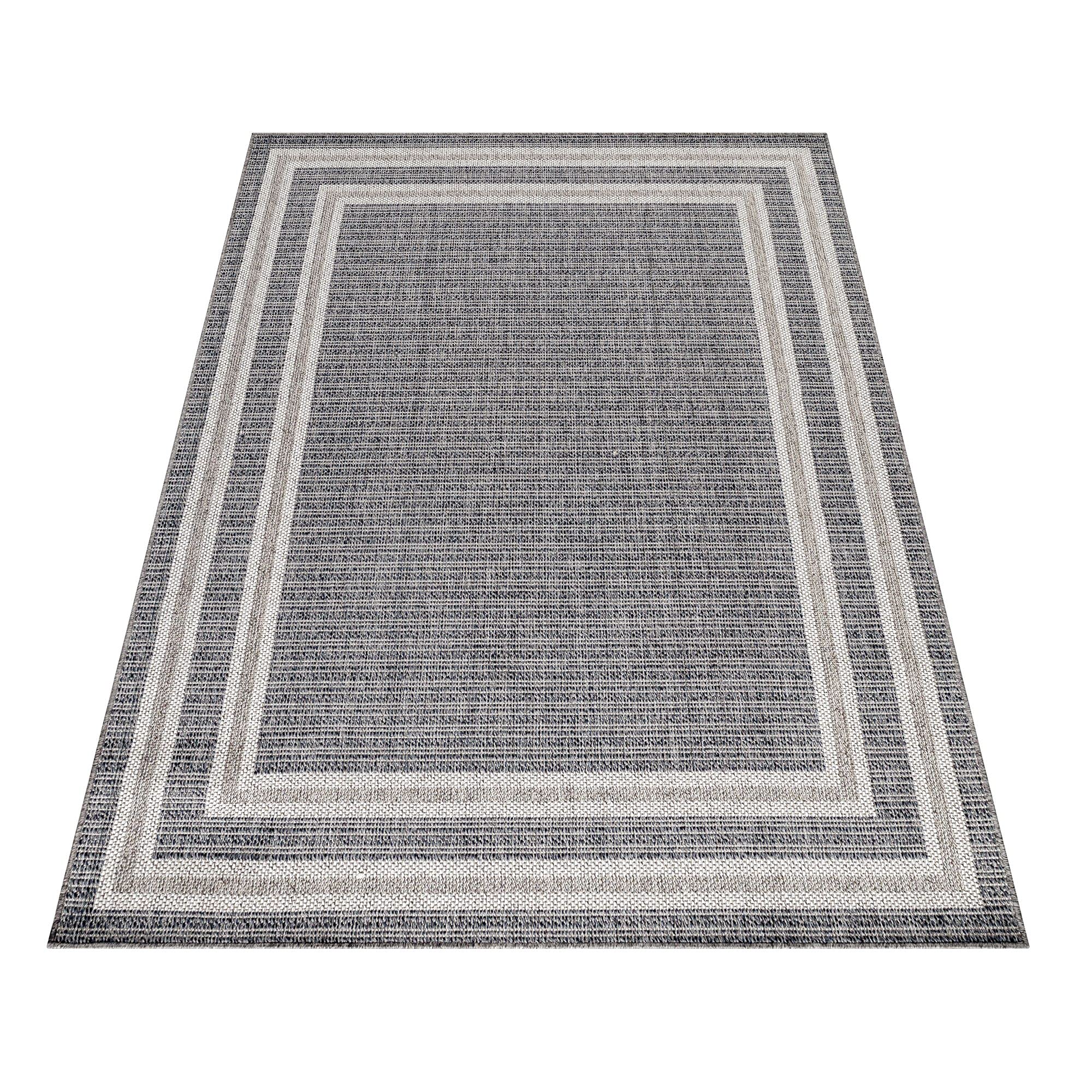 Carpetsale24 Alfombra de Exterior, Color Gris, diseño de Borde, 110118, Alfombra Rectangular, Alfombras para terraza-balcón-jardín o Cocina, 160 x 230 cm