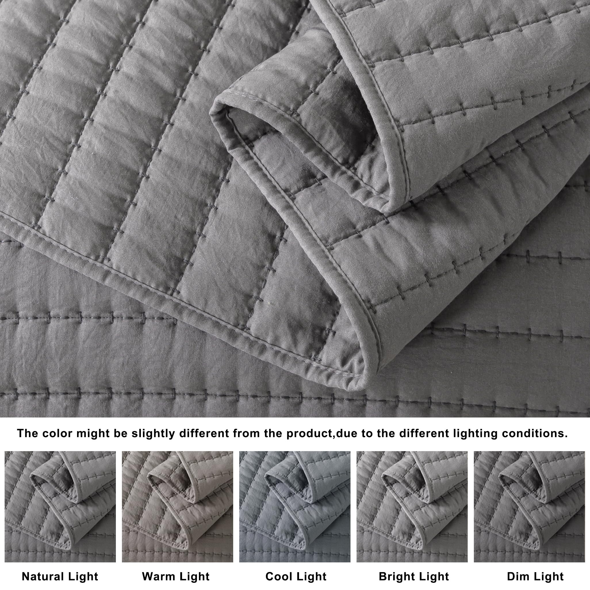 R. SHARE Colcha Cama Verano Primavera, Gris 300x270cm Colcha Bouti Cama 180/200, Acolchada para Cama o Sofá Suave y Transpirable, 100% Microfibra Edredón Verano-Oeko-Tex(Funda de Almohada no incluida)