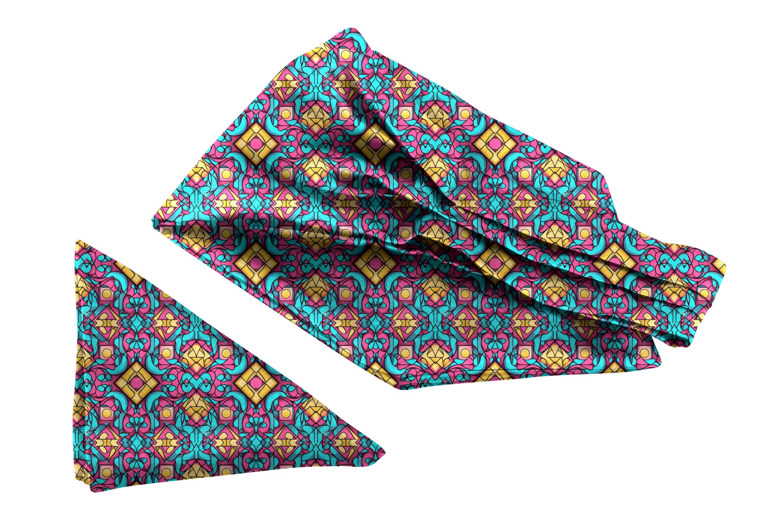 blacksmith Pink & Teal Geometric Printed Ascot and Macthing Pocket Square for Men-picture-14