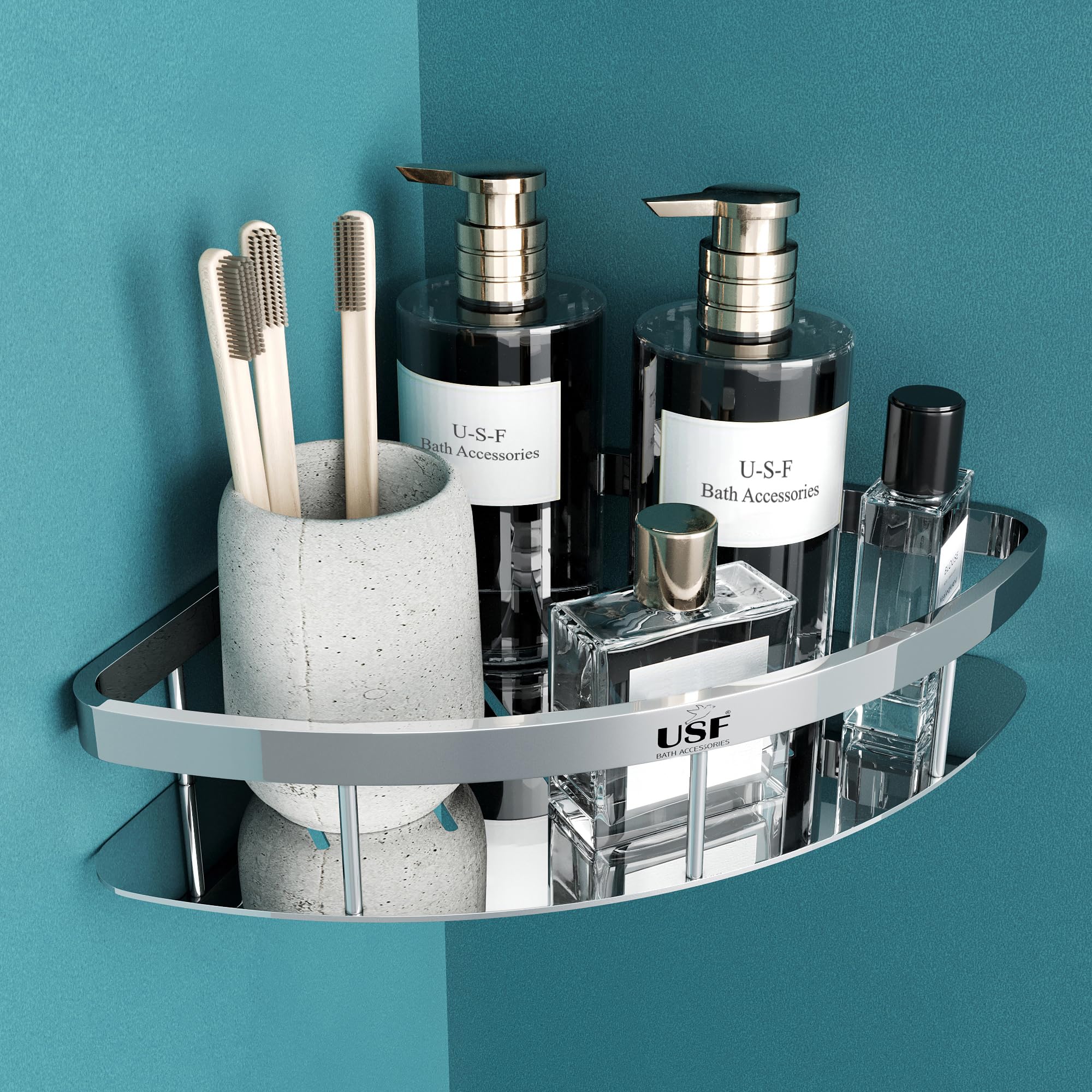 Sponsored Ad - USF Bath Accessories Elegance Stainless Steel Bathroom Corner Shelf, Kitchen Shelf, Bathroom Shelf and Rack, Wall Storage Shelf, Bathroom Accessories-Pack of 1