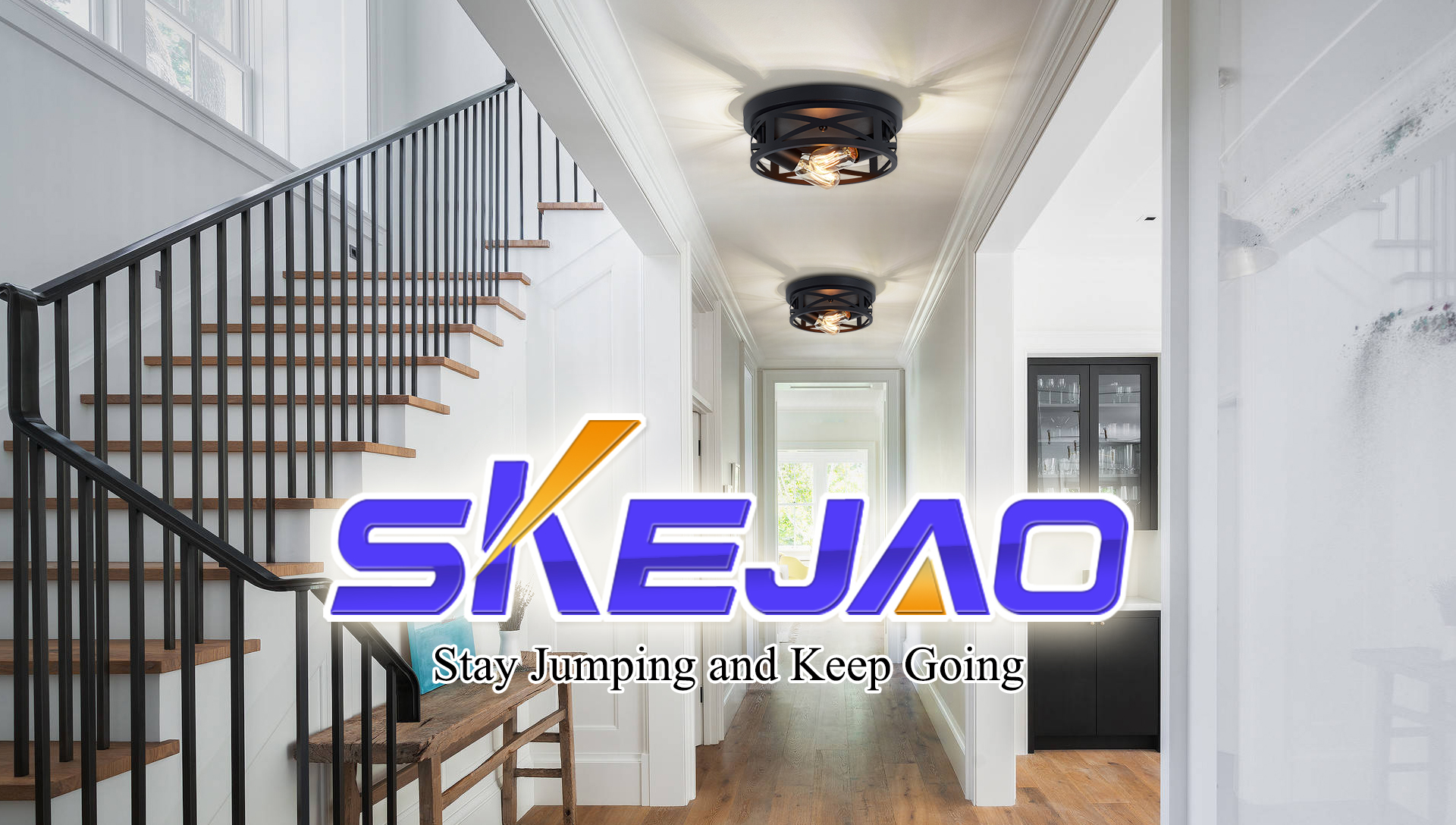Image of SKEJAO Flush Mount Ceiling Light Fixture,Black 2-Light Hallway Light Fixtures Ceiling,Light Fixtures Ceiling Mount for Farmhouse,Kitchen,Hall,Bedroom,Bathroom (2 Pack)